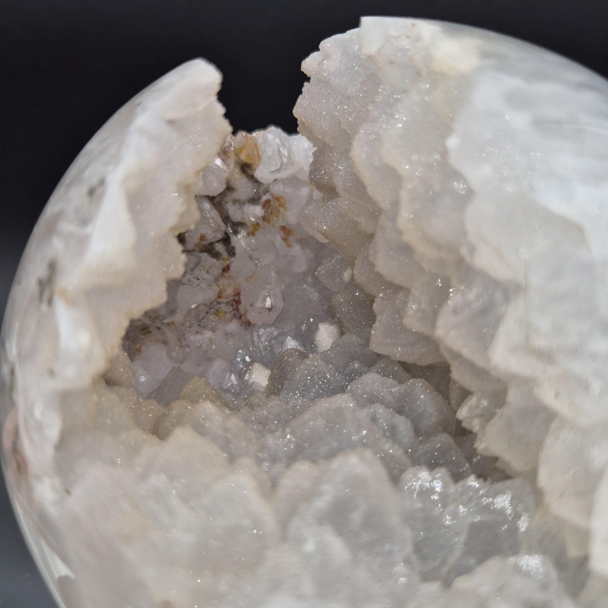 AAA+ Rare Sugar Druzy Amethyst Sphere with Calcite Hematite Blue Banded Agate 5 In (125mm) 5.24 lbs Brazil Crystal Hoarder