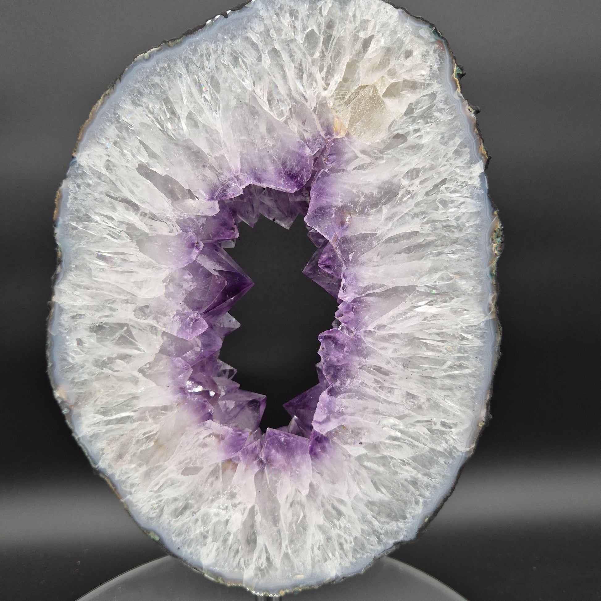 Crisp Amethyst Portal with Calcite Brazil 13x7x1.5 7.58 lbs Crystal Hoarder