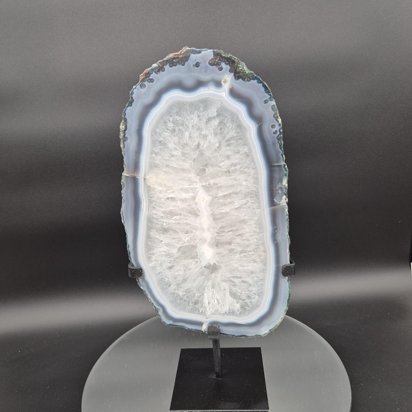 Polished Quartz with Blue Banded Agate Backlit Slab Brazil 8.61 lbs 14x6.5x1.5 Statement Crystal Display Crystal Hoarder
