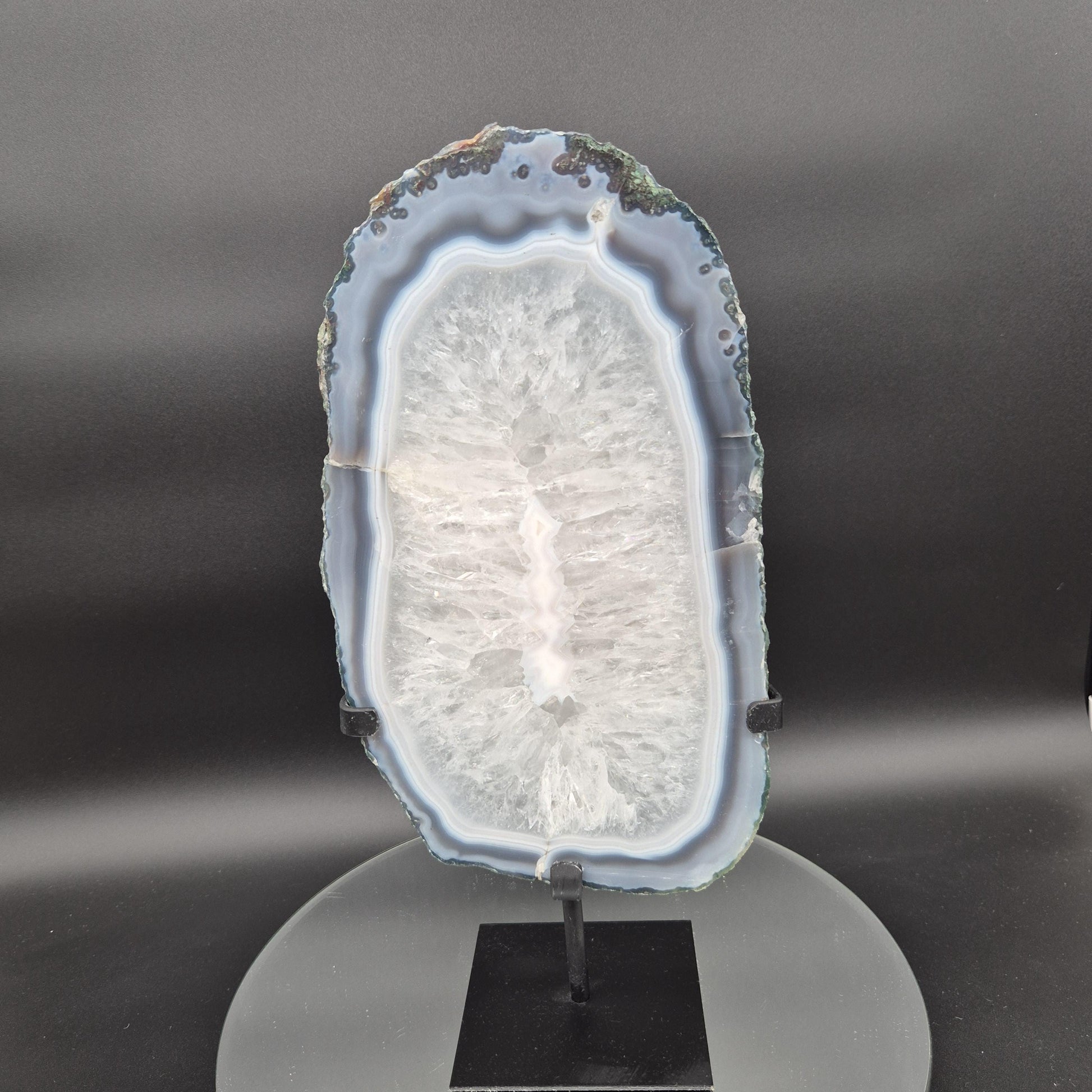 Polished Quartz with Blue Banded Agate Backlit Slab Brazil 8.61 lbs 14x6.5x1.5 Statement Crystal Display Crystal Hoarder