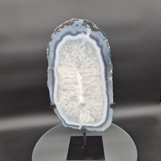 Polished Quartz with Blue Banded Agate Backlit Slab Brazil 8.61 lbs 14x6.5x1.5 Statement Crystal Display Crystal Hoarder