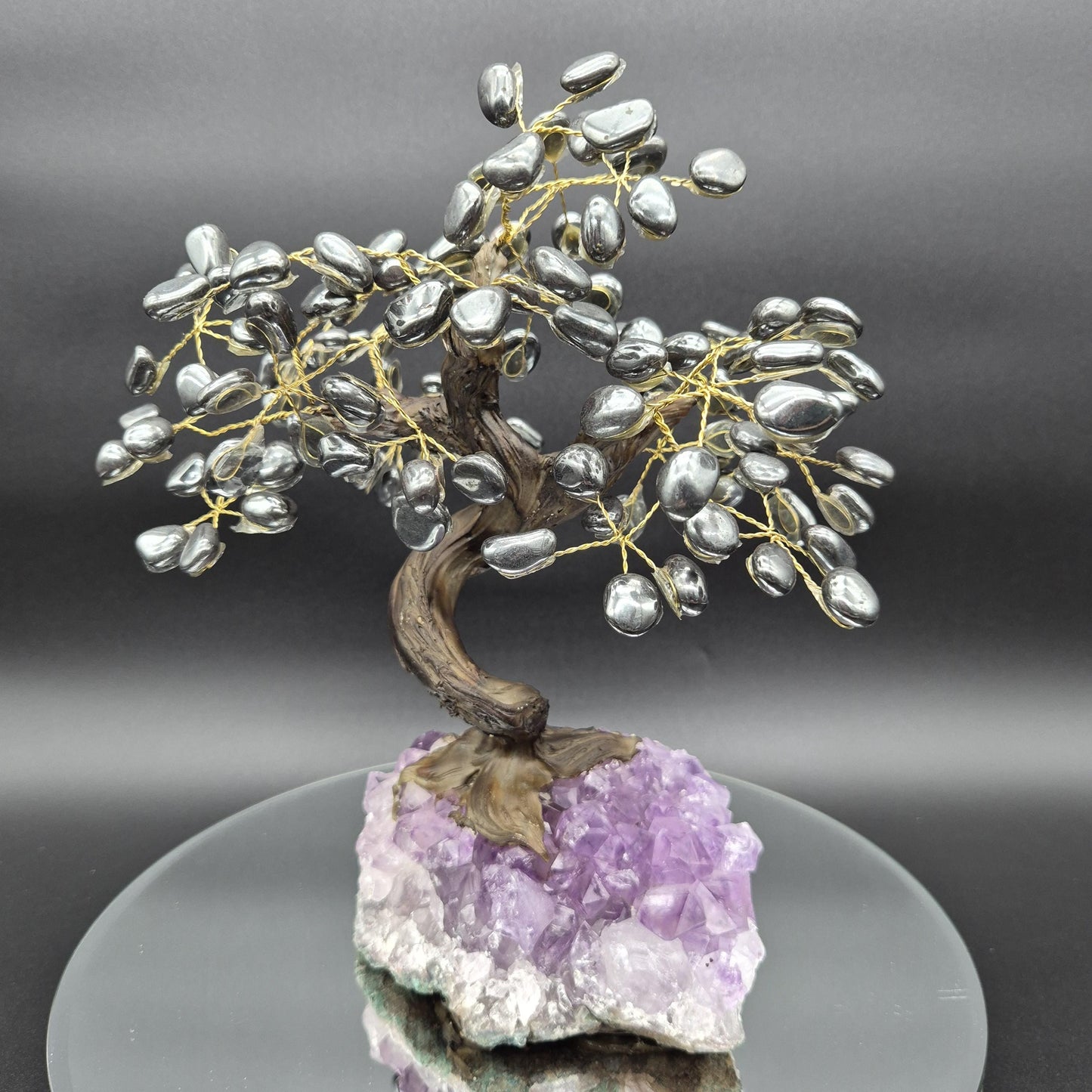 Hematite Crystal Tree on Premium Brazil Amethyst Base - Large Amethyst Cluster Sculpture - Mineral Specimen Décor - 4.89 lbs | 10.5in Tall Crystal Hoarder