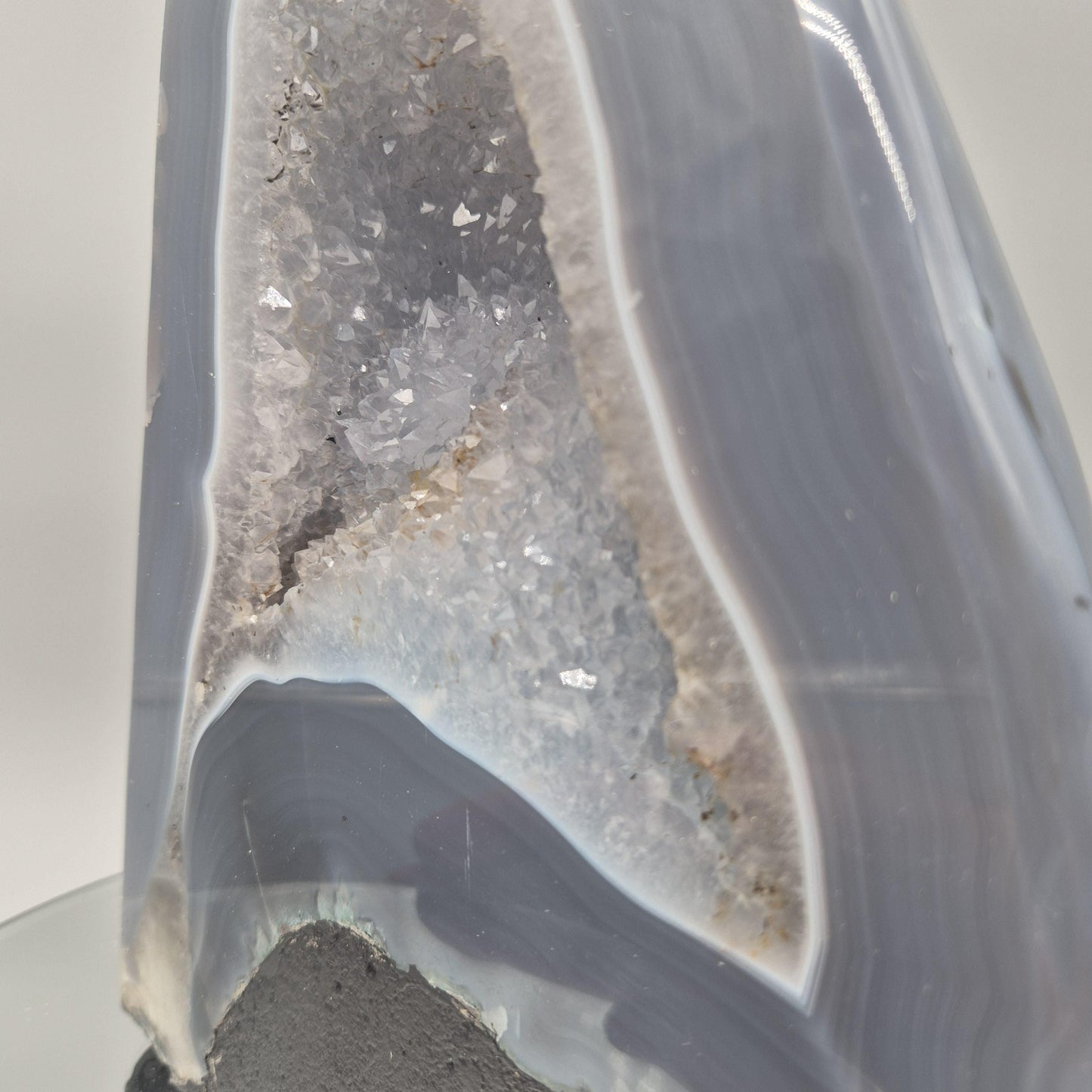 Fully Polished Blue Banded Agate with Druzy - Brazil | 12.81 lbs | 9.5in Statement Crystal Crystal Hoarder