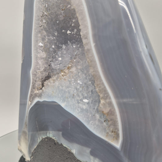 Fully Polished Blue Banded Agate with Druzy - Brazil | 12.81 lbs | 9.5in Statement Crystal Crystal Hoarder
