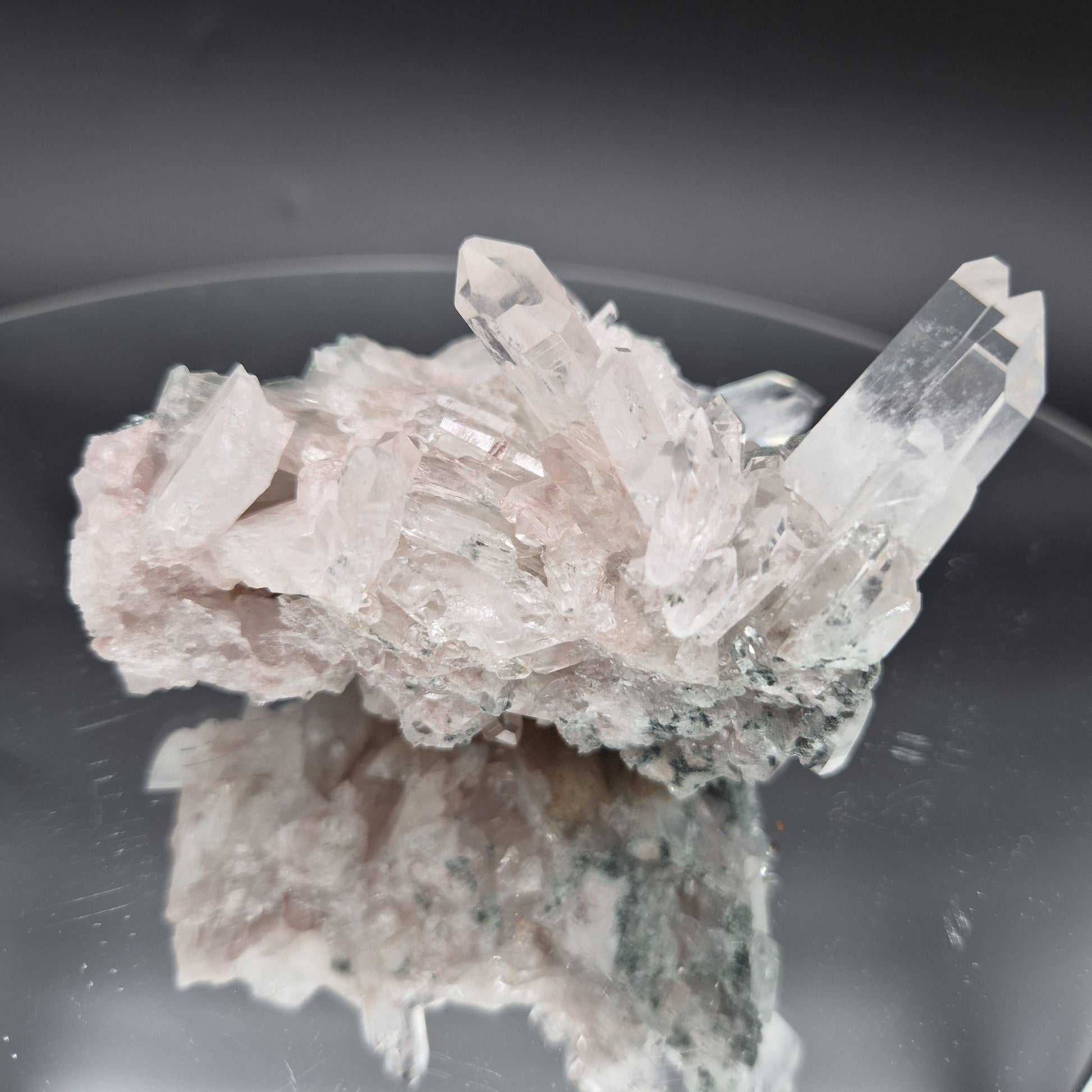 Super Rare AAA+ Pink Lemurian Quartz Cluster with Clear Faden Points, Chlorite & Fuchsite | Colombia | 0.74 lbs Crystal Hoarder