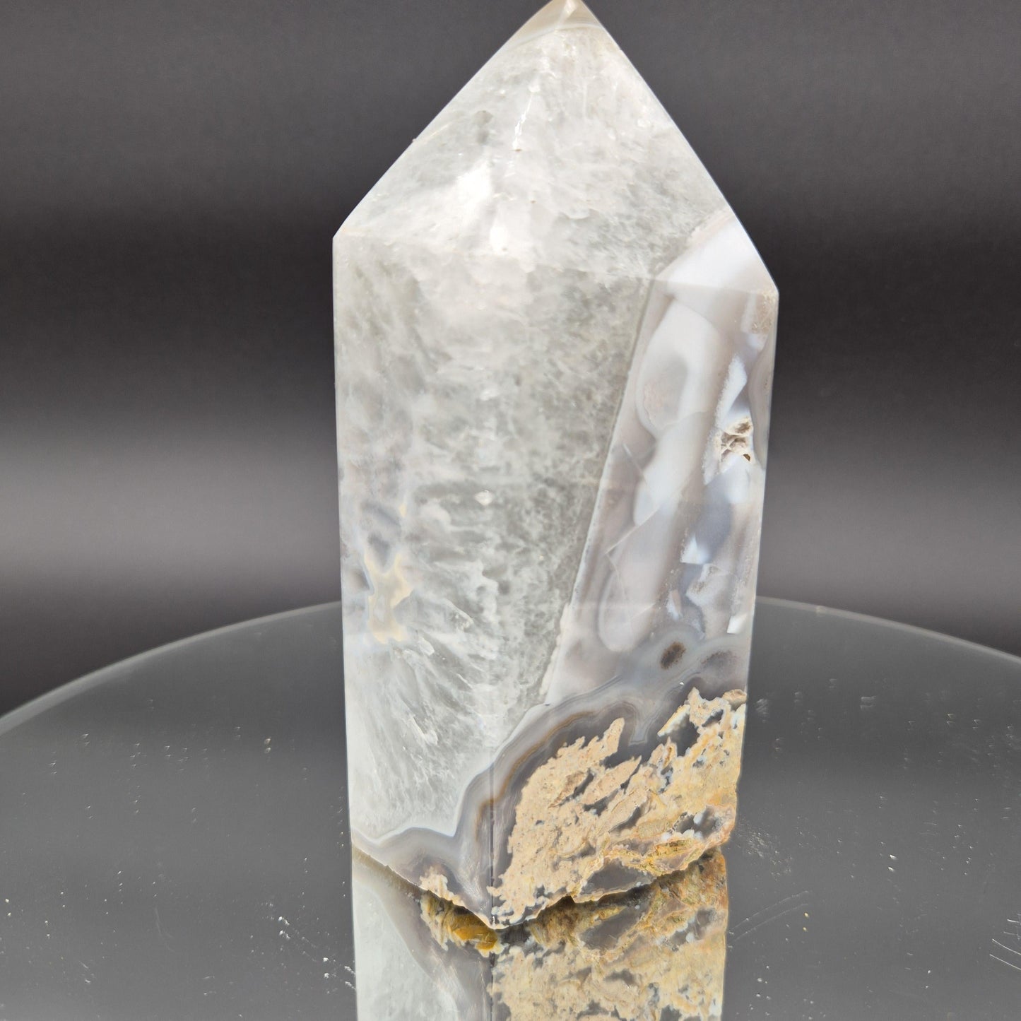 AAA+ Banded Agate Tower with Druzy Black Hematite & Quartz - 6 x 3.25in, 2.62 lbs - Brazilian Crystal, Healing Decor Crystal Hoarder