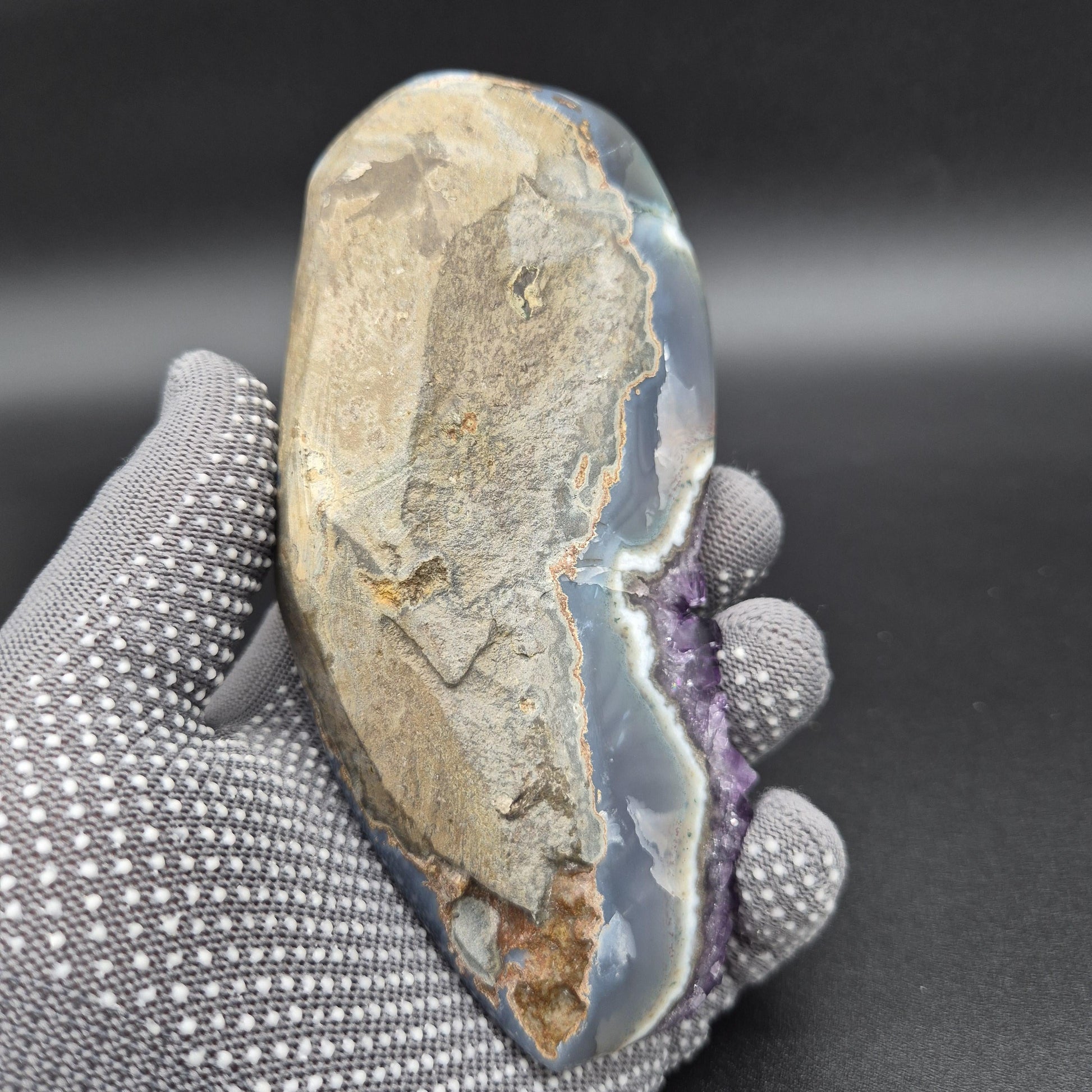 AAA+ Super Dark Amethyst with Blue Agate Freeform - Uruguay Specimen - 6 x 3in - 1.42 lbs - Collector Crystal Display Crystal Hoarder