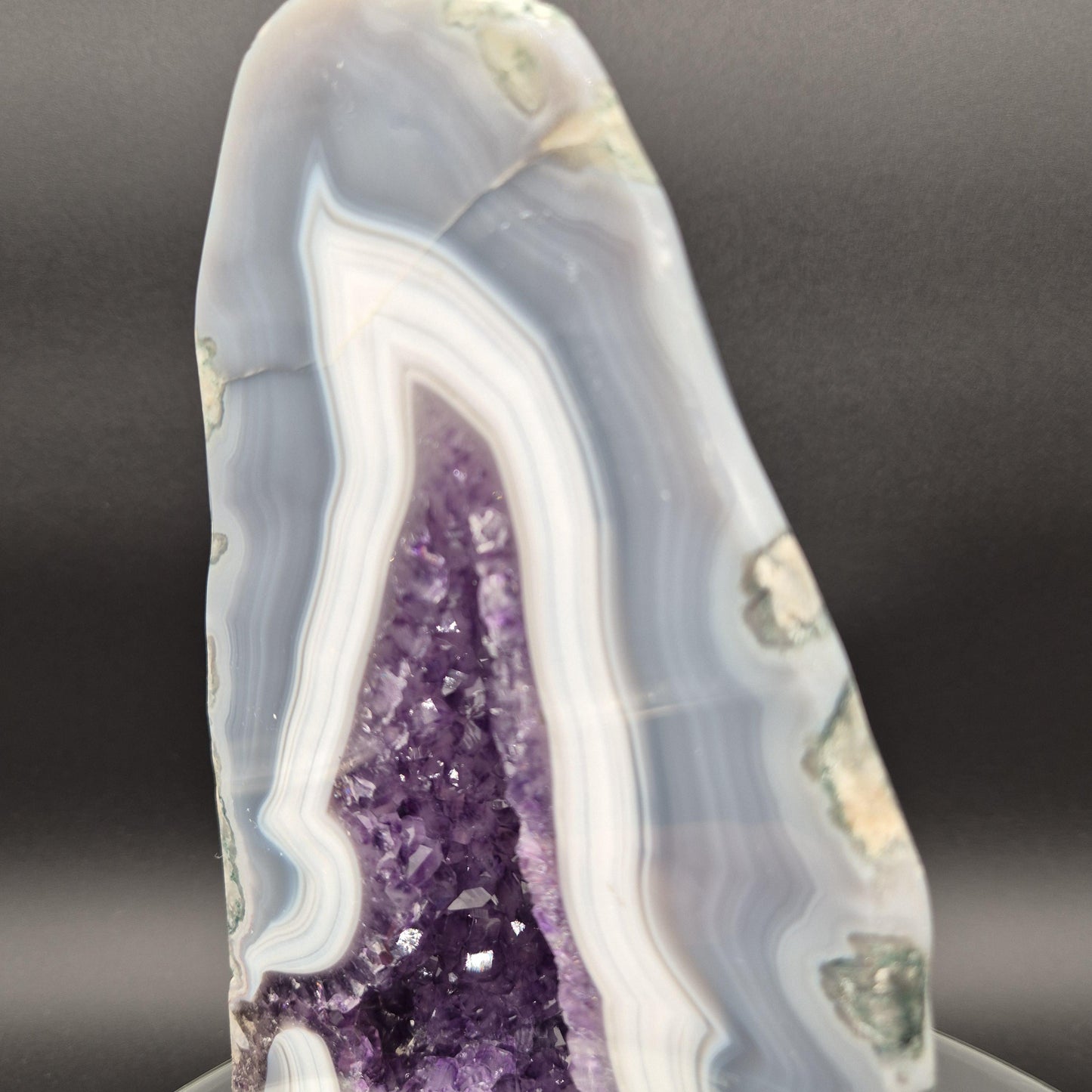 AAA+ Dark Amethyst Cathedral with Blue Banded Agate Polished 9.5x5x3 5.26 lbs Brazil Crystal Hoarder