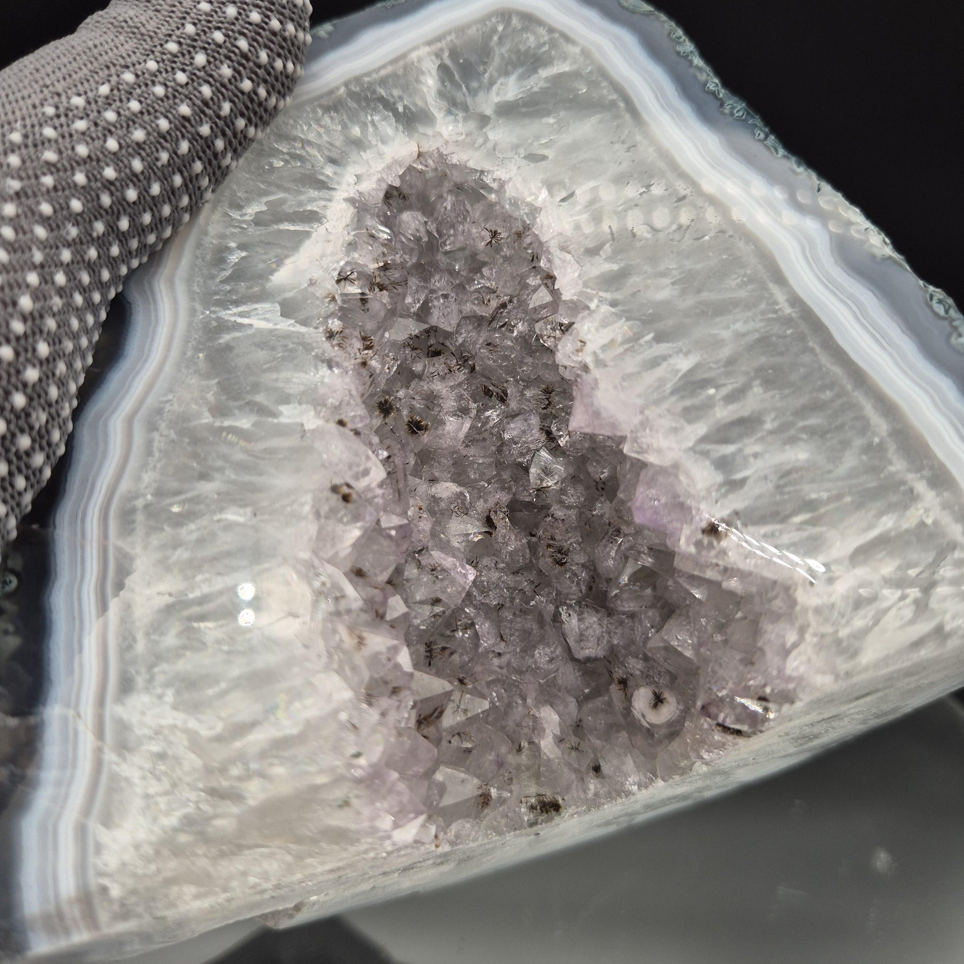 Amethyst Black Hematite Blue Banded Agate Cut Base Natural Back Brazil 5.33 lbs Crystal Hoarder