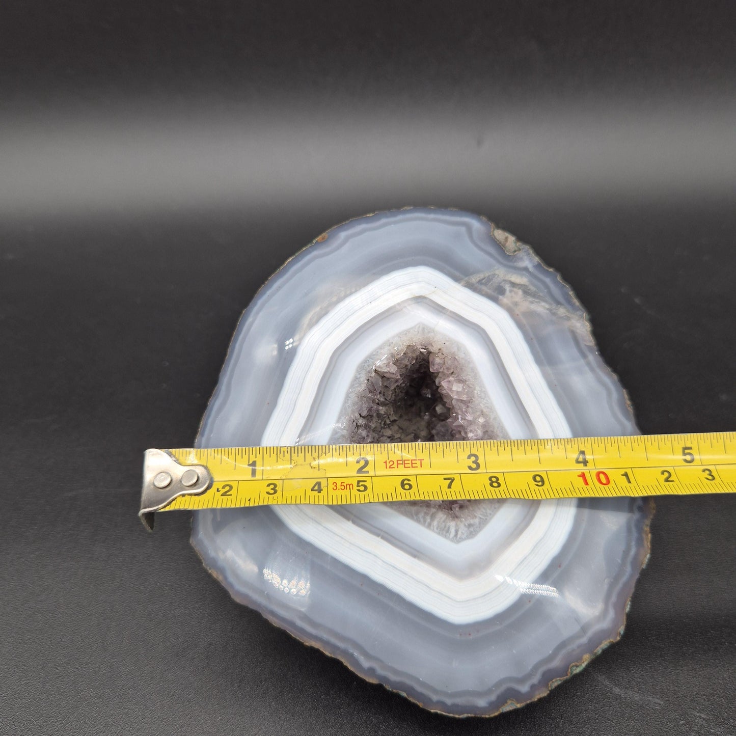 AAA+ Super Rare Amethyst with Tight Blue White Banded Agate Geode Brazil 3.42 lbs 5x4.5x2 Collector Crystal Crystal Hoarder