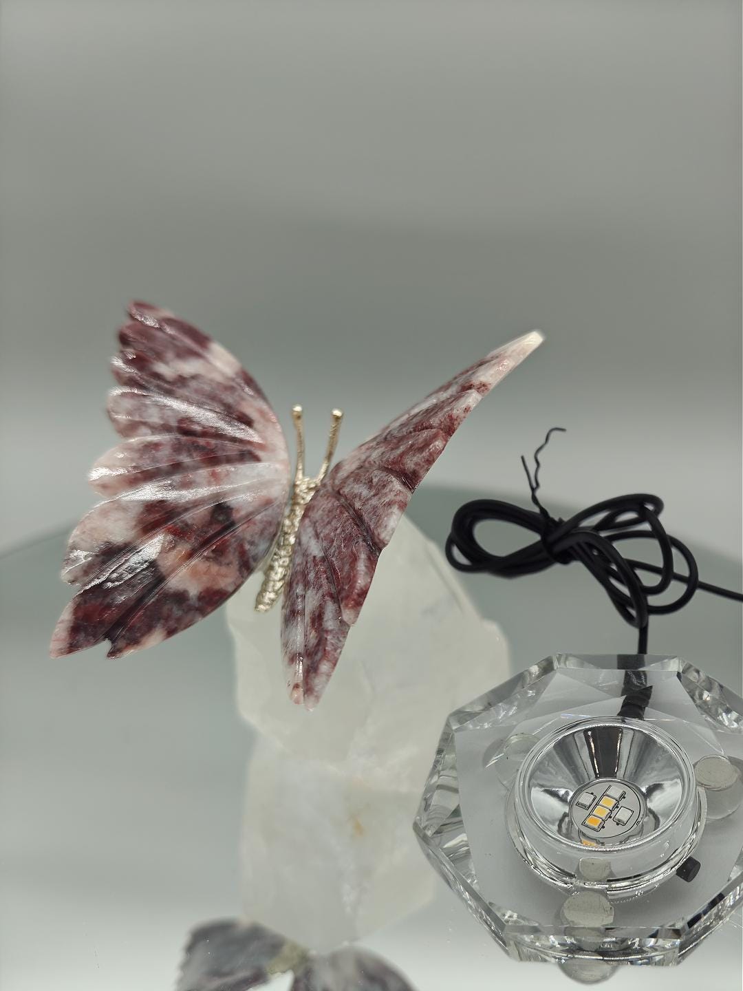 Red & Pink Jasper Butterfly on Clear Quartz Point - Brazil - 4 x 3.5in - 10.45 oz Crystal Hoarder