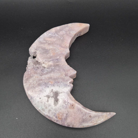 AAA+ Druzy Pink Amethyst Crescent Moon Face Carving | Brazilian Crystal Display | .95 lbs Crystal Hoarder