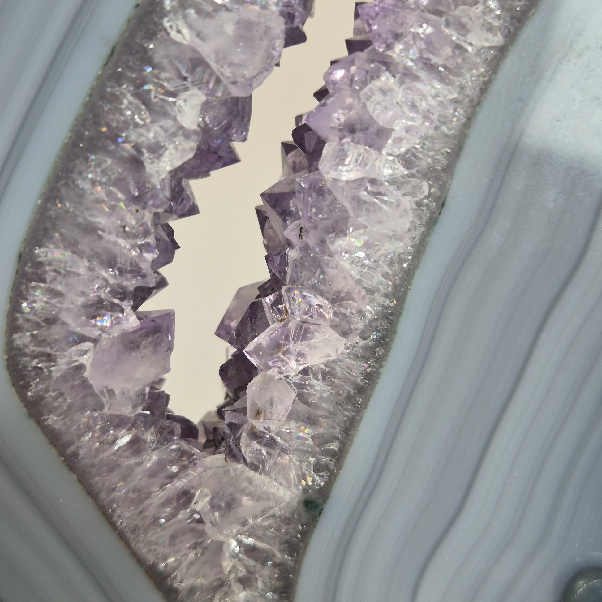 AAA+ Blue Banded Agate with Amethyst Slab on Stand – Brazil Crystal Hoarder