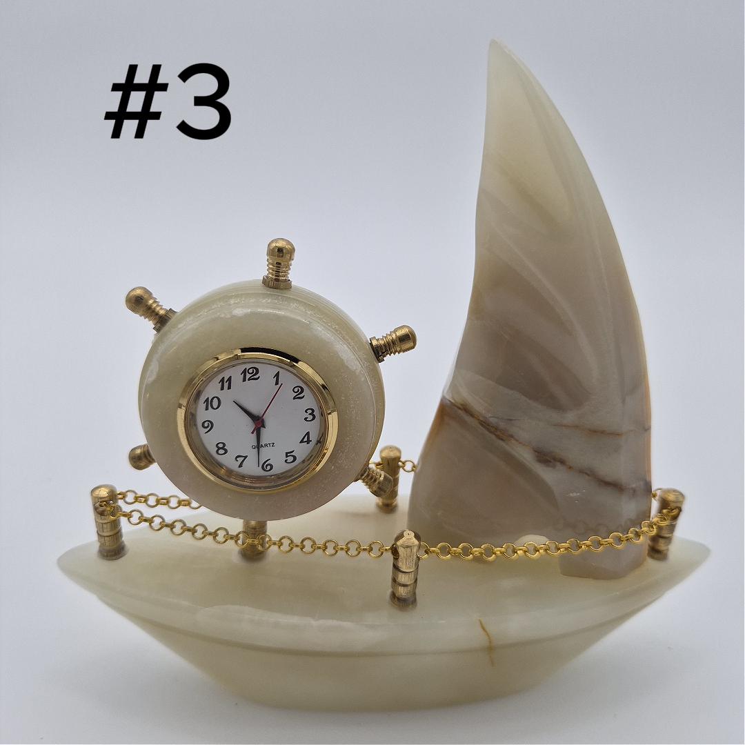 Onyx Sailboat Clock - Nautical Desk Decor - Luxury Crystal Clock - Optional Light-Up Base Crystal Hoarder