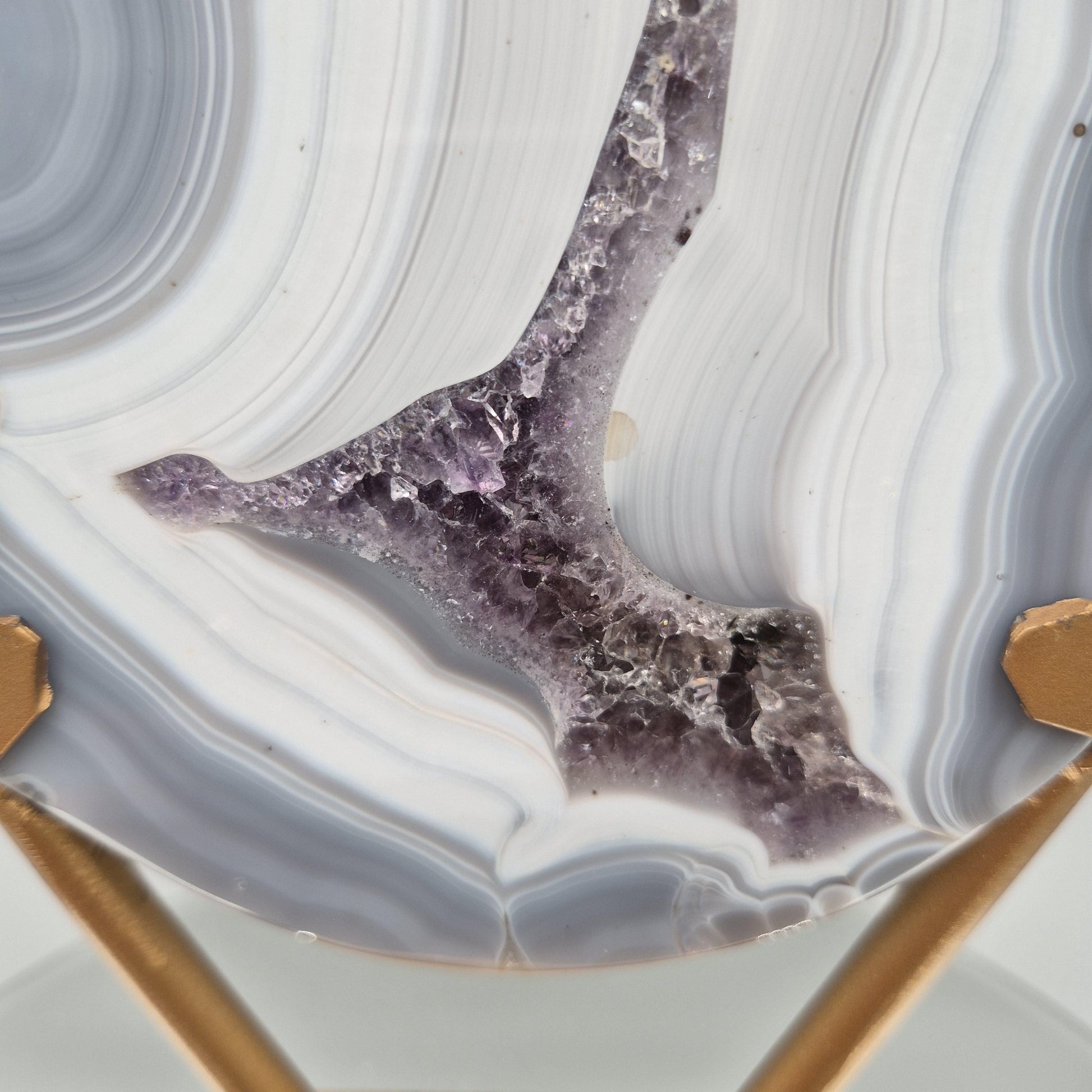 Fully Polished Druzy Amethyst with Blue Banded Agate  - Brazilian Crystal Display - 17in Statement Specimen - 8.18 lbs Crystal Hoarder