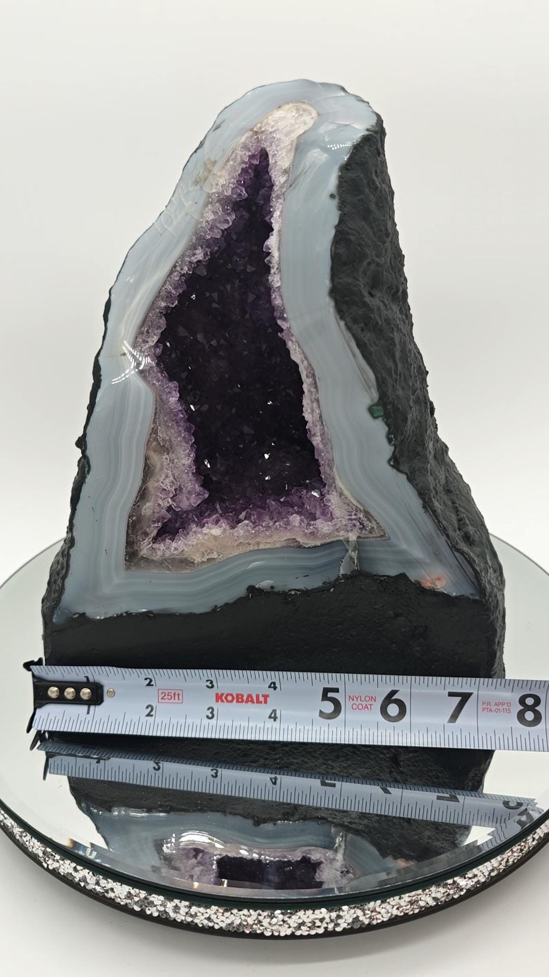AAA+ Twisting Amethyst Cathedral with Blue Banded Agate Druzy - Brazilian Amethyst Geode - 11.93 lbs Crystal Hoarder