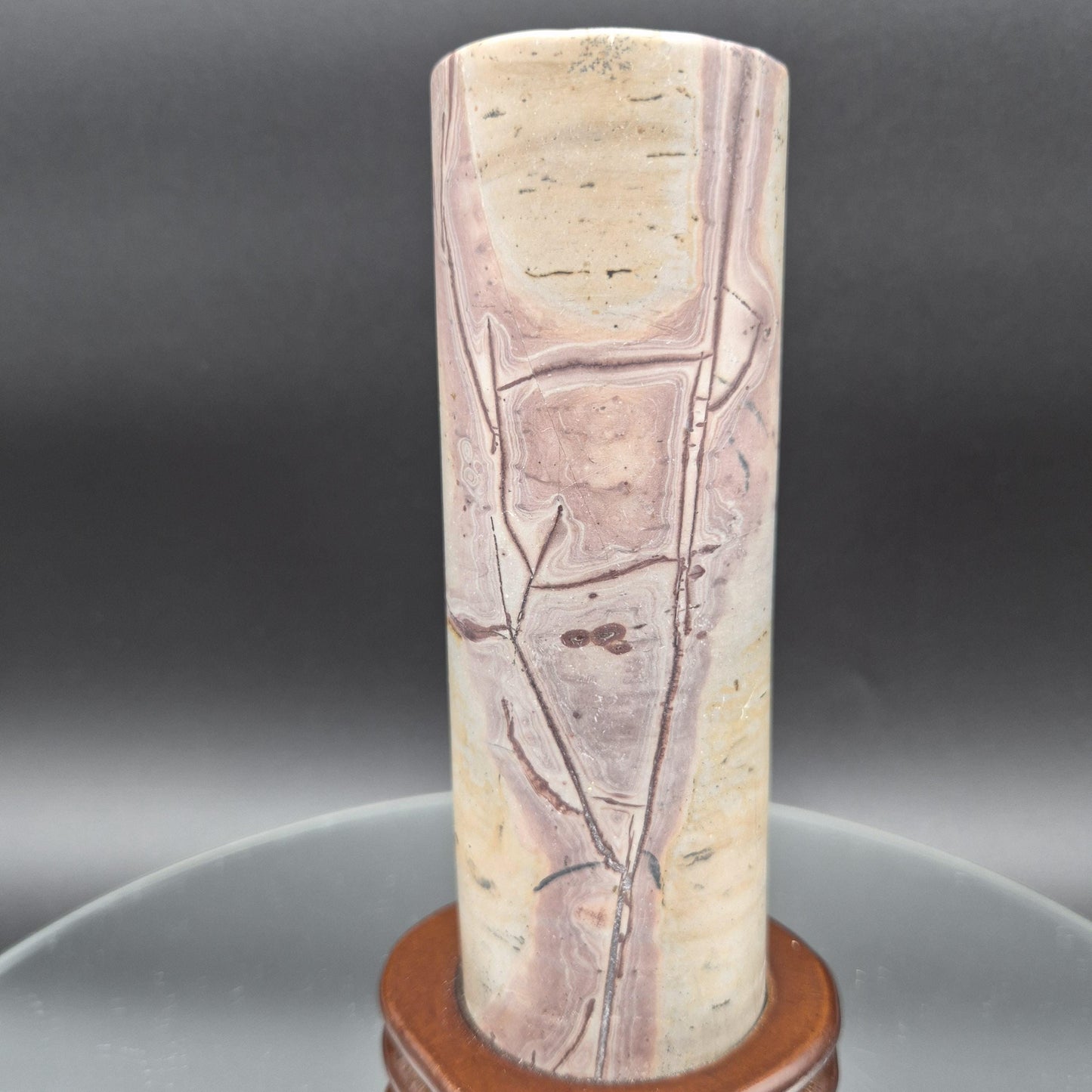 Rare Pink Picture Jasper Cylinder on Wood Stand | Natural Stone Display | 2.34 lbs Crystal Hoarder