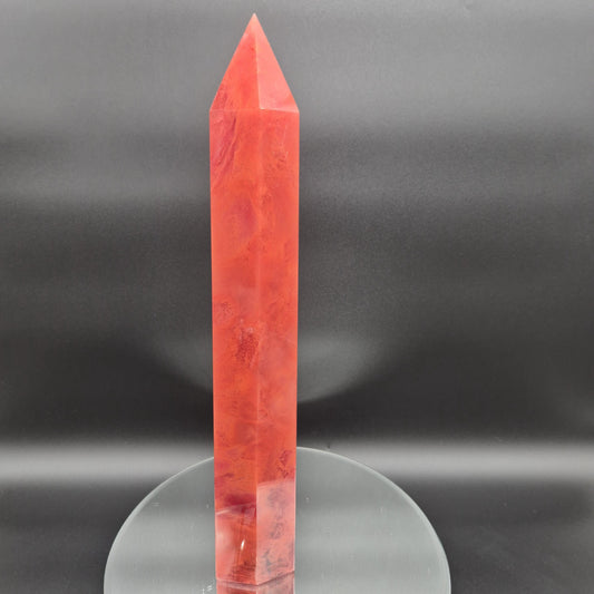 Huge Red Quartz Tower - Man Made Smelted Quartz - 6.11 lbs - 17.5" x 3" - Polished Crystal Point Statement Piece