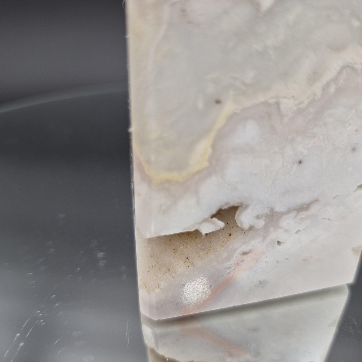 AAA+ Light Pink Crazy Lace Agate Tower with Druzy - 8 x 2in, 1.33 lbs - Natural Crystal Display, Collector Specimen Crystal Hoarder