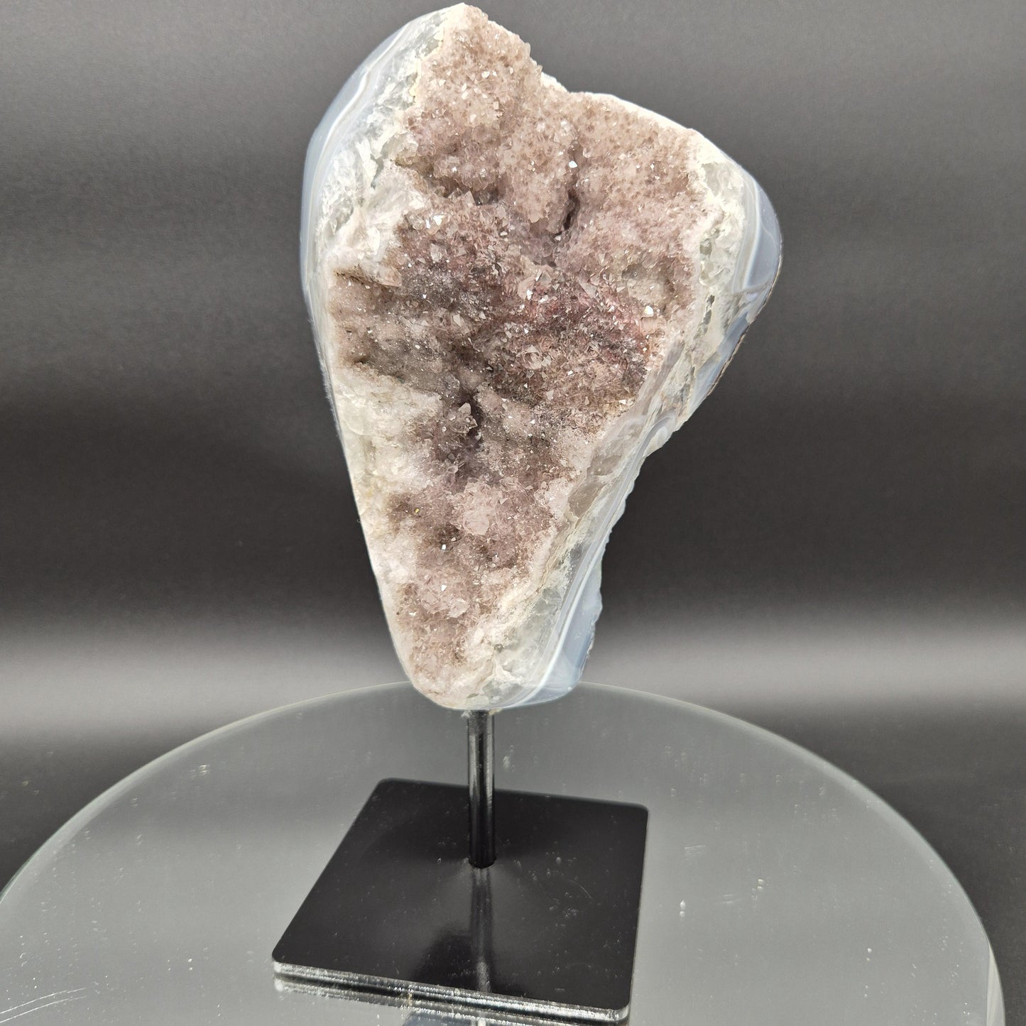 Druzy Amethyst with Hematite Blue Banded Agate on Stand Brazil 5.42 lbs 10x5x4 Crystal Display Crystal Hoarder