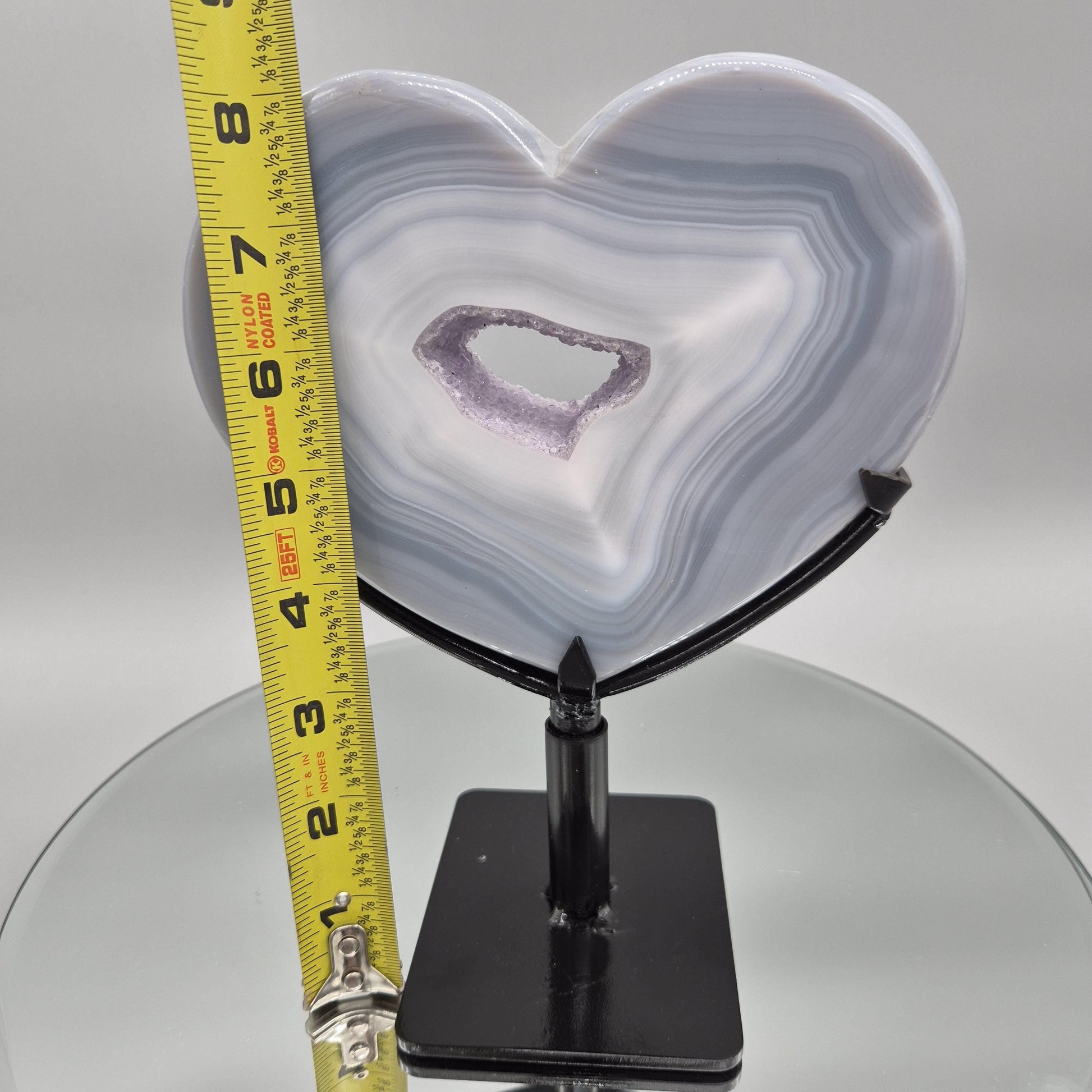 AAA+ Druzy Amethyst with Blue Banded Agate on Stand - Brazilian Amethyst Specimen - Perfect Framed Crystal Center Crystal Hoarder
