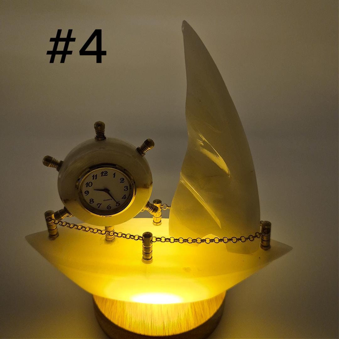 Onyx Sailboat Clock - Nautical Desk Decor - Luxury Crystal Clock - Optional Light-Up Base Crystal Hoarder