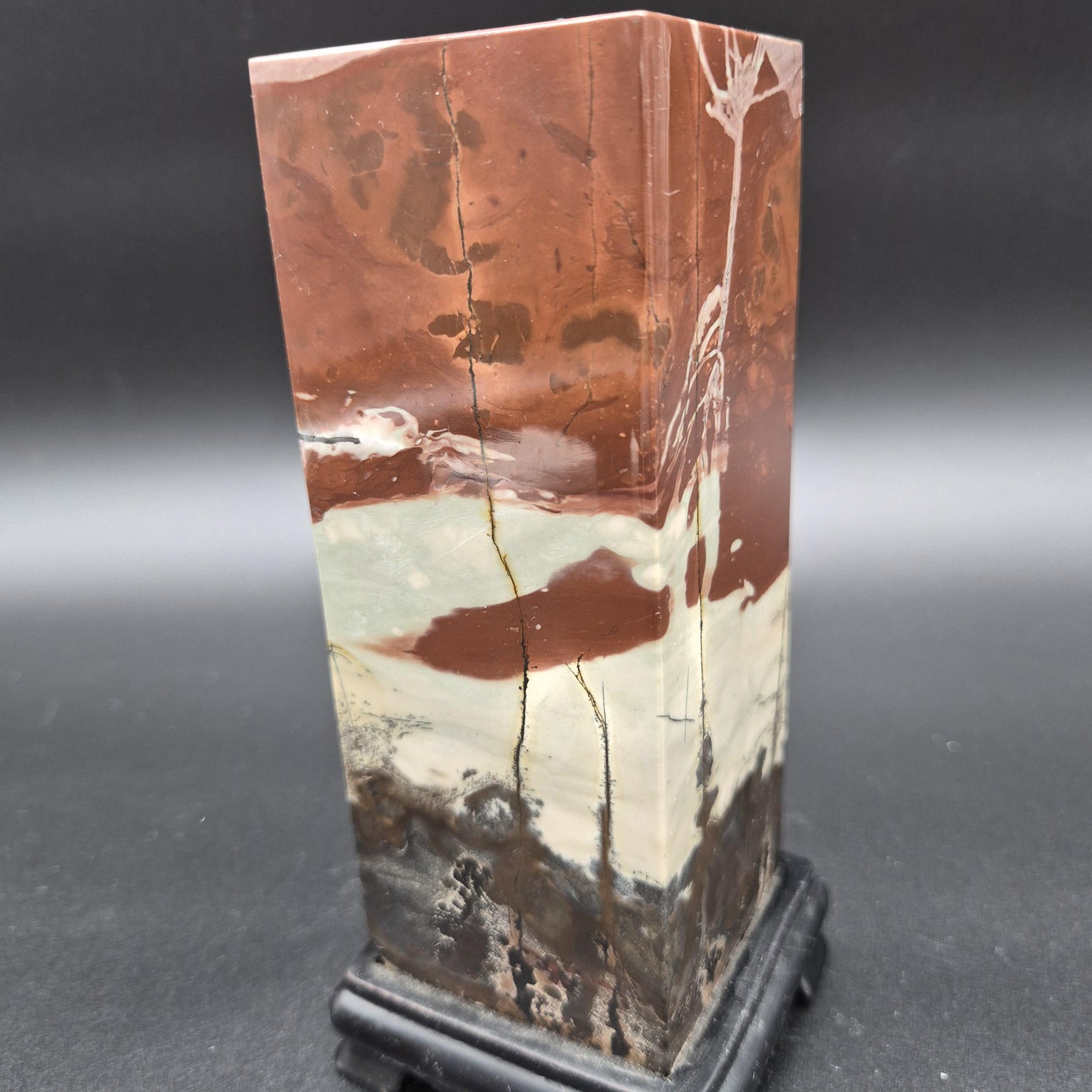 AAA+ Picture Jasper on Wood Base | Vibrant Red & Gray Natural Scenic Stone Display | 3.58 lbs Crystal Hoarder