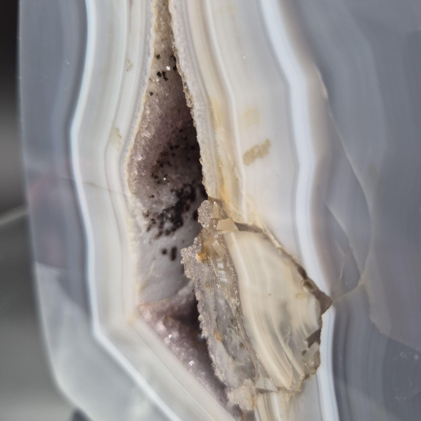 6.27 lb Fully Polished Druzy Amethyst with Blue Banded Agate – 7.5"x5"x4" – Brazil Crystal Hoarder