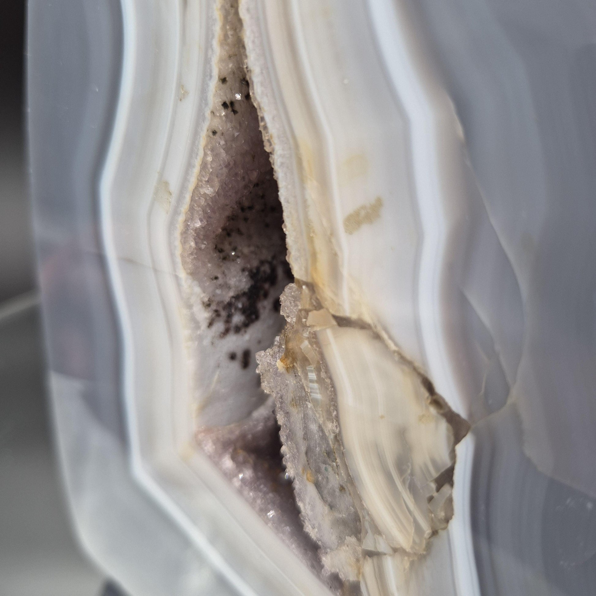 6.27 lb Fully Polished Druzy Amethyst with Blue Banded Agate – 7.5"x5"x4" – Brazil Crystal Hoarder