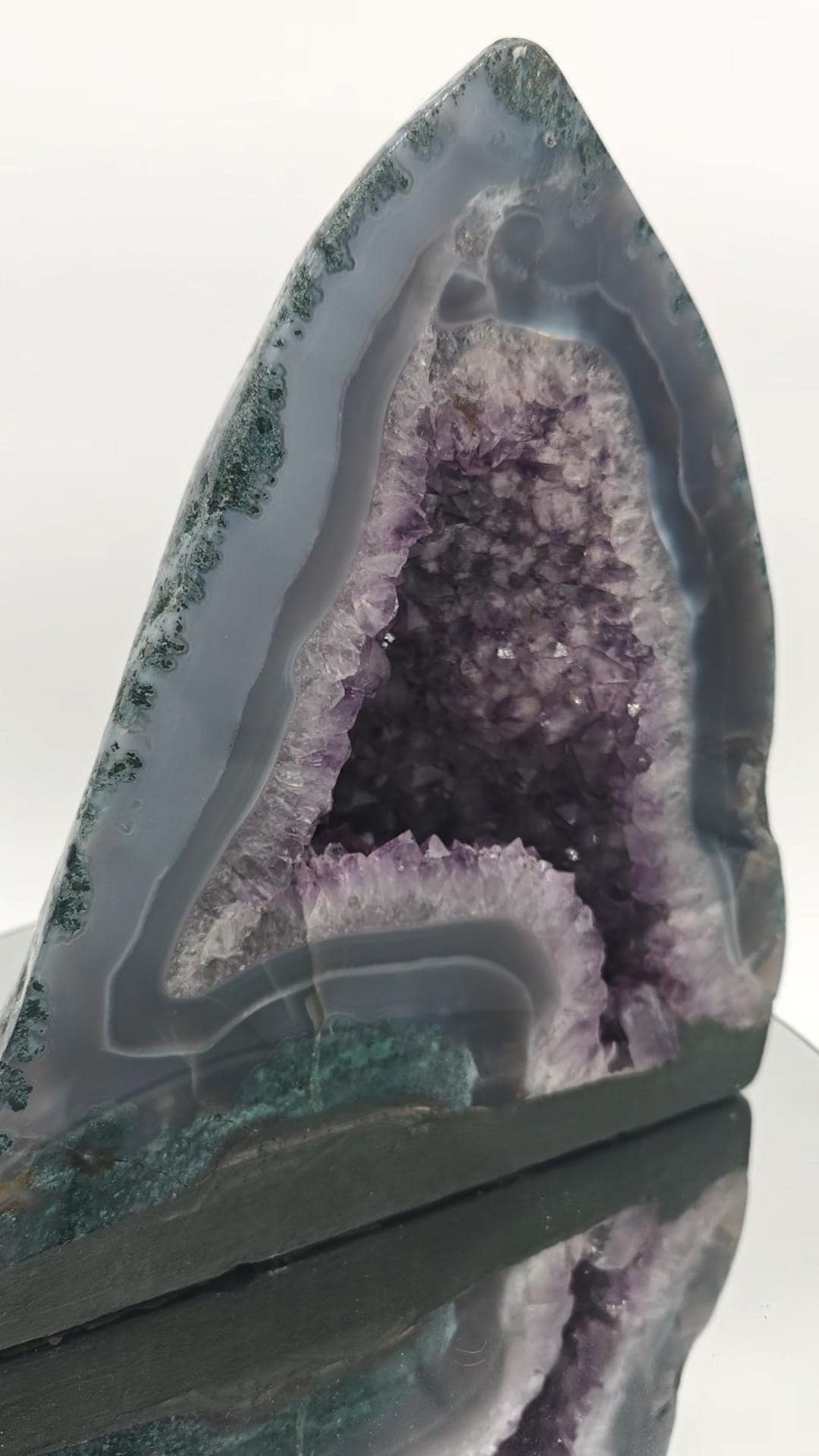 Rare Fully Polished Amethyst Cathedral with Flower Formation & Blue Banded Agate Crystal Hoarder