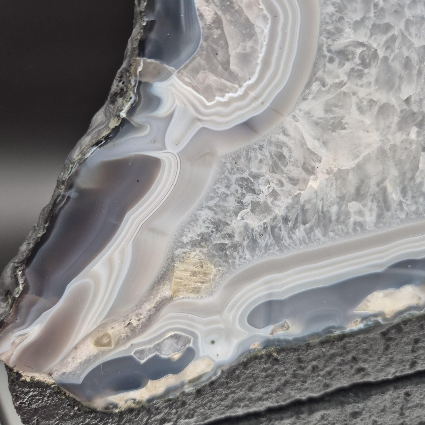 Druzy Amethyst with Blue Banded Agate Cathedral – Brazil – 13.04 lb Statement Specimen Crystal Hoarder