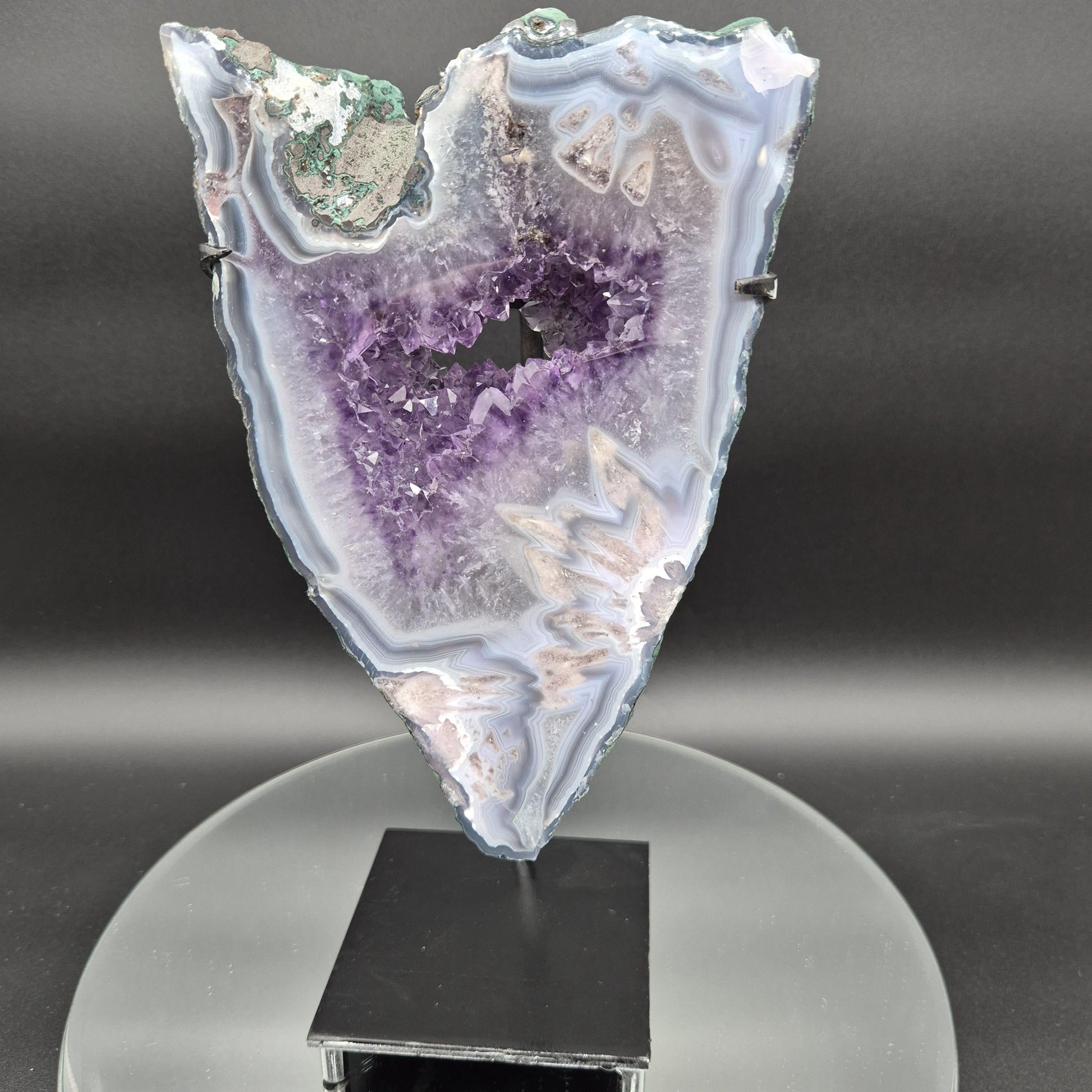 AAA+ Super Rare Amethyst with Blue Banded Agate Intertwined Calcite and Agate Flower Brazil 5.24 lb 11.5x4.5x1.5 Crystal Hoarder