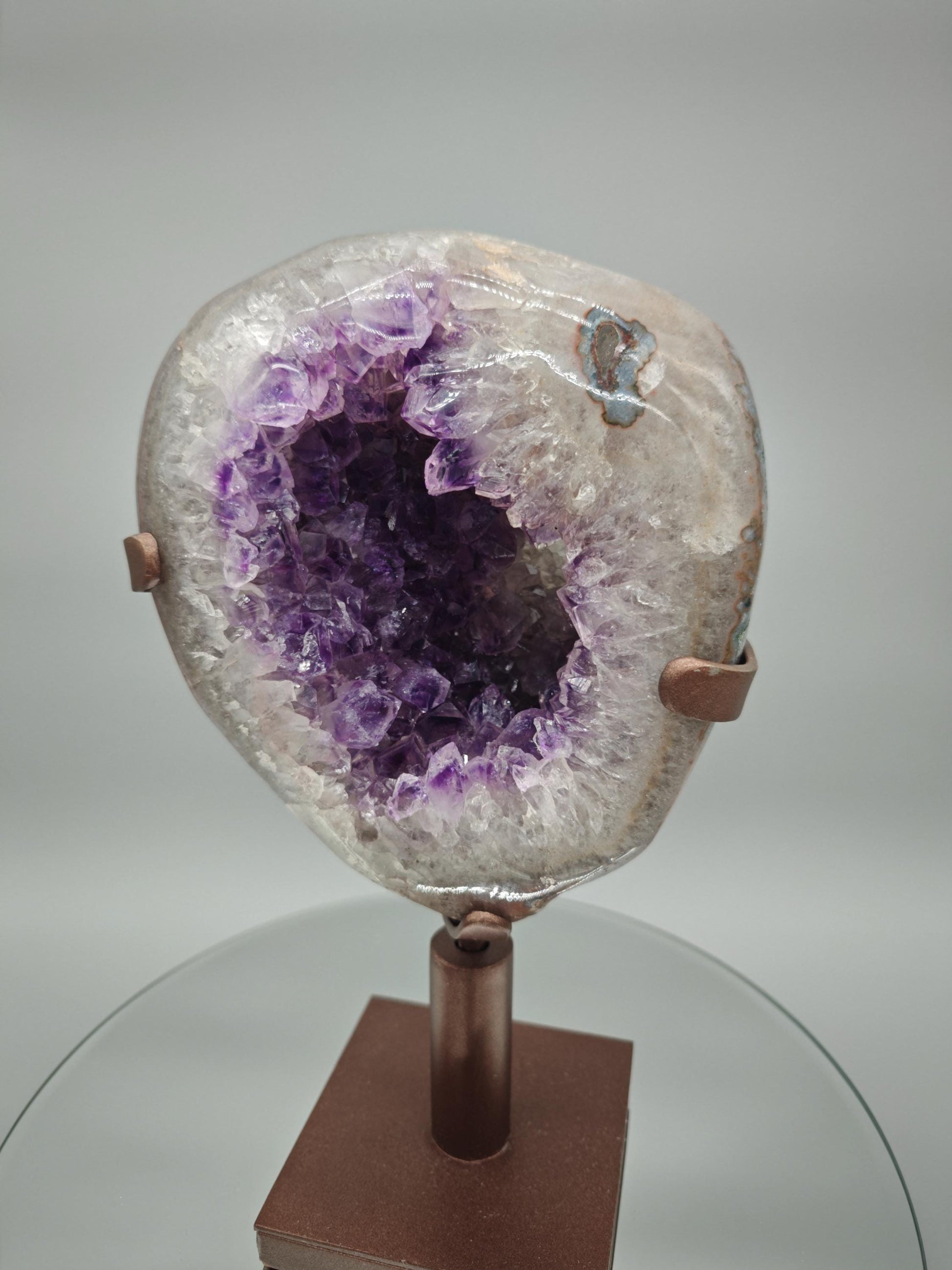 AAA+ Fully Polished Amethyst with Blue Agate - Uruguay Amethyst on Spinning Stand - 11in Crystal Display - 7.48 lbs Crystal Hoarder