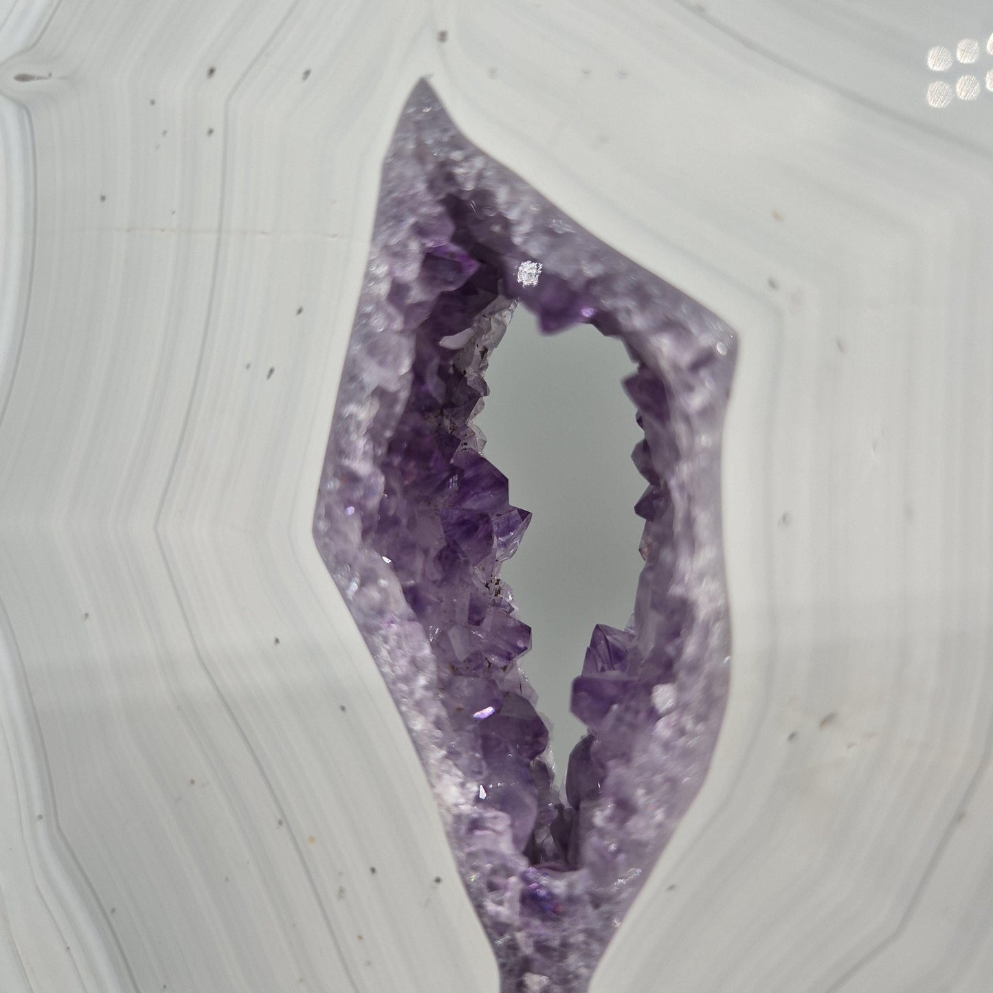 Fully Polished Druzy Amethyst with Blue Banded Agate  - Brazilian Crystal Display - 17in Statement Specimen - 8.18 lbs Crystal Hoarder