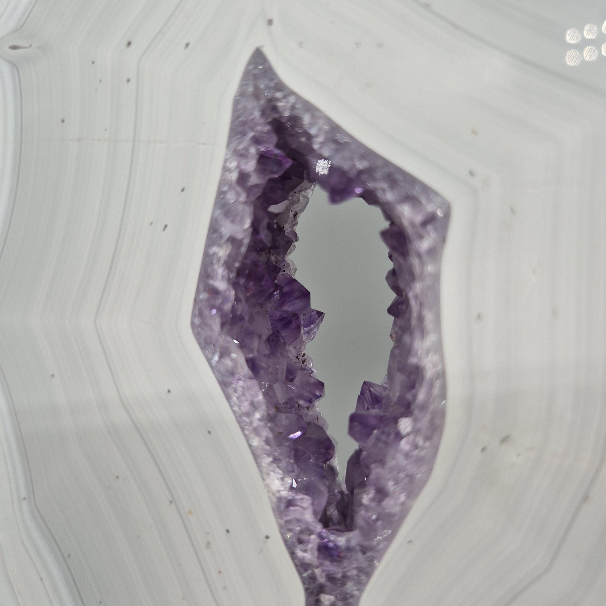 Fully Polished Druzy Amethyst with Blue Banded Agate  - Brazilian Crystal Display - 17in Statement Specimen - 8.18 lbs Crystal Hoarder