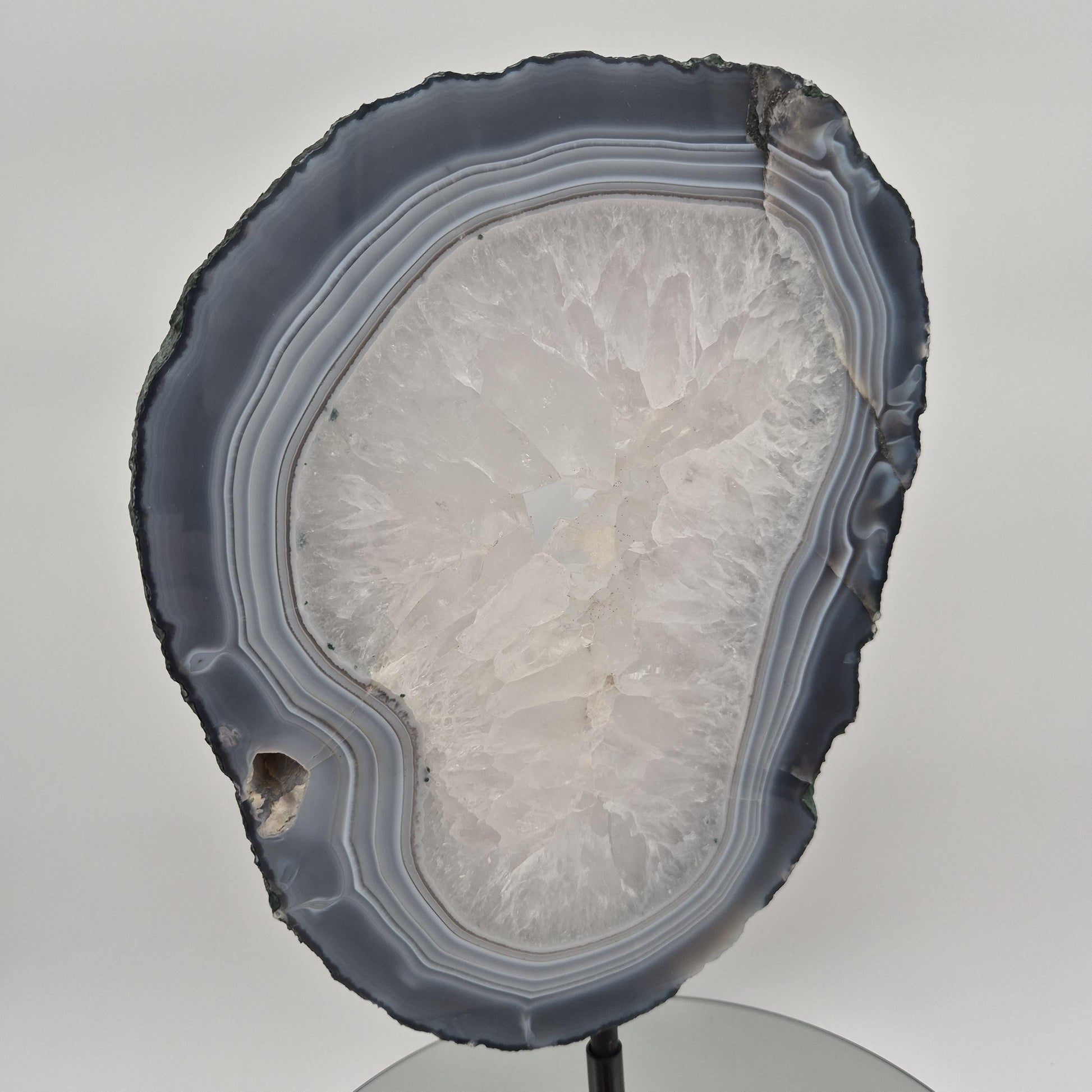 AAA+ Blue Banded Agate & Quartz Slab on Stand - Brazil - Backlit Crystal Display Crystal Hoarder
