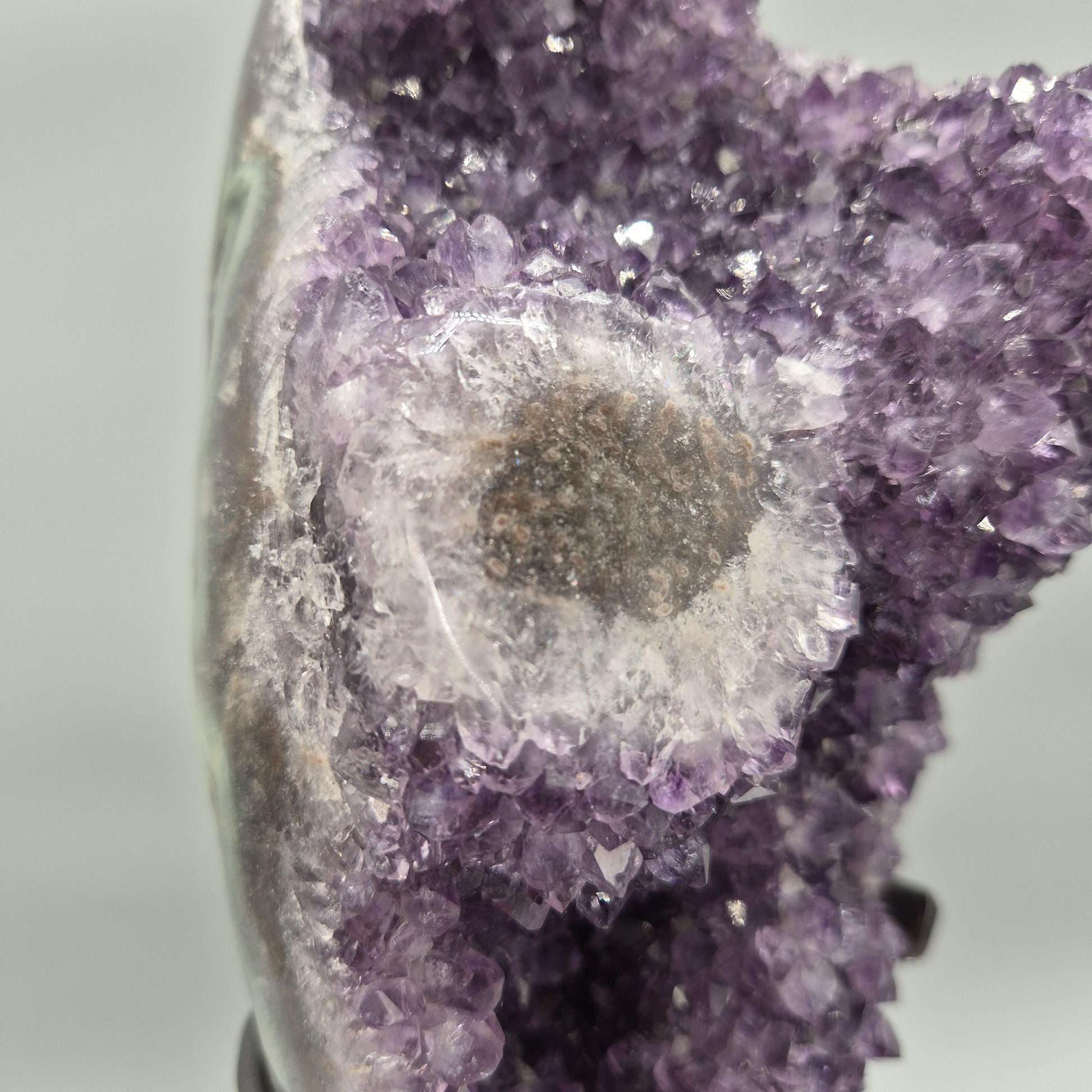 AAA+ Druzy Amethyst with Stalactite Eye on Stand - Uruguay Amethyst Specimen - 15in Tall Crystal Display - 9.375 lbs Crystal Hoarder