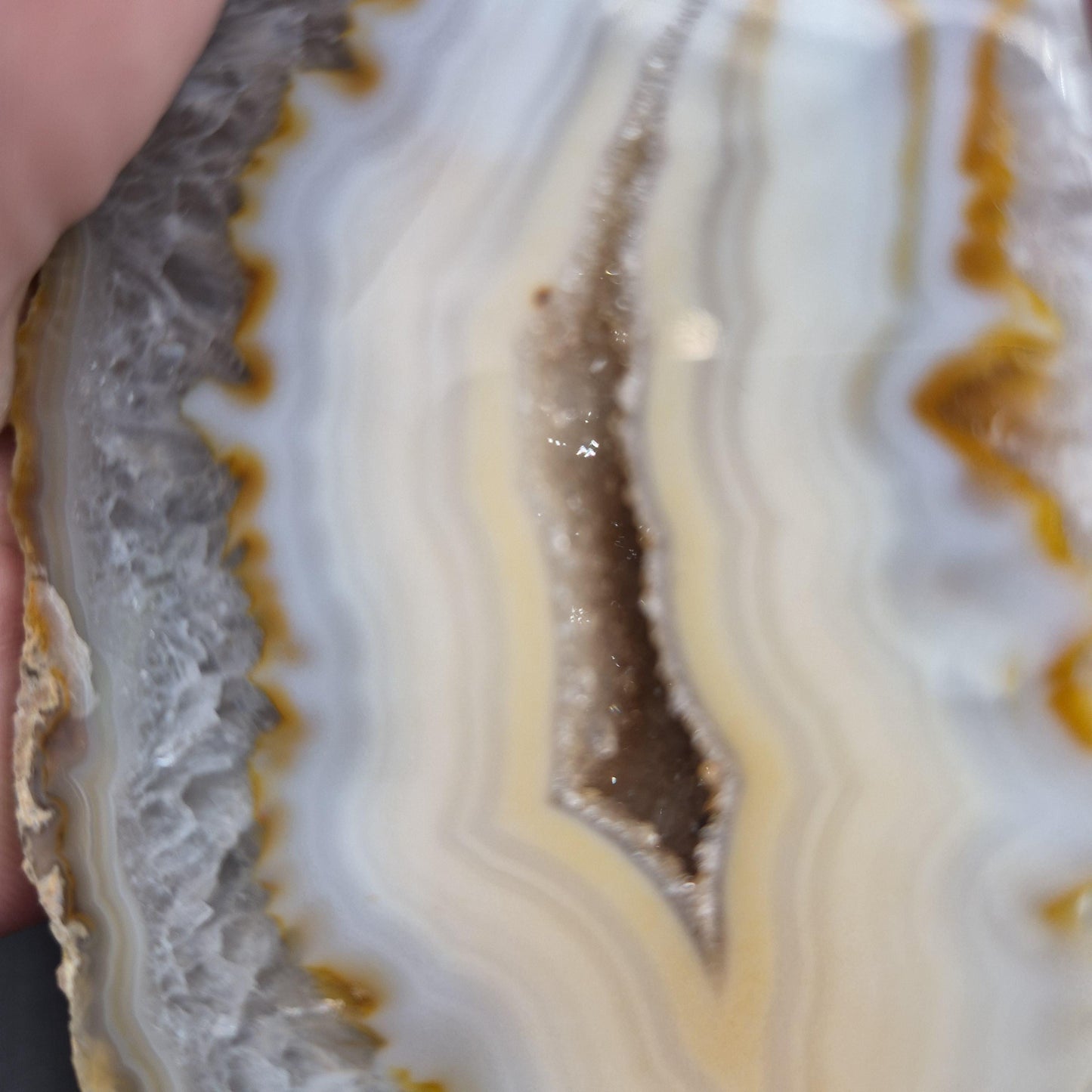 AAA+ Druzy Quartz Blue & Tan Banded Agate Double-Sided Geode Bookends - Brazilian Crystal Decor - 3.91 lbs Crystal Hoarder