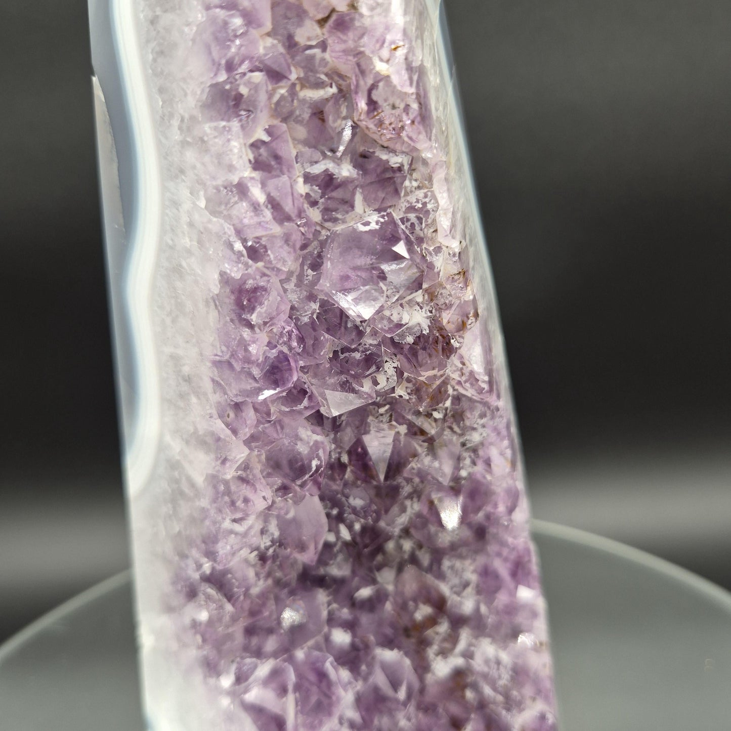 AAA+ Fully Polished Amethyst with Blue Banded Agate and Calcite - Brazil Specimen - 9.5 x 4in - 4.57 lbs - Collector Display Crystal Hoarder