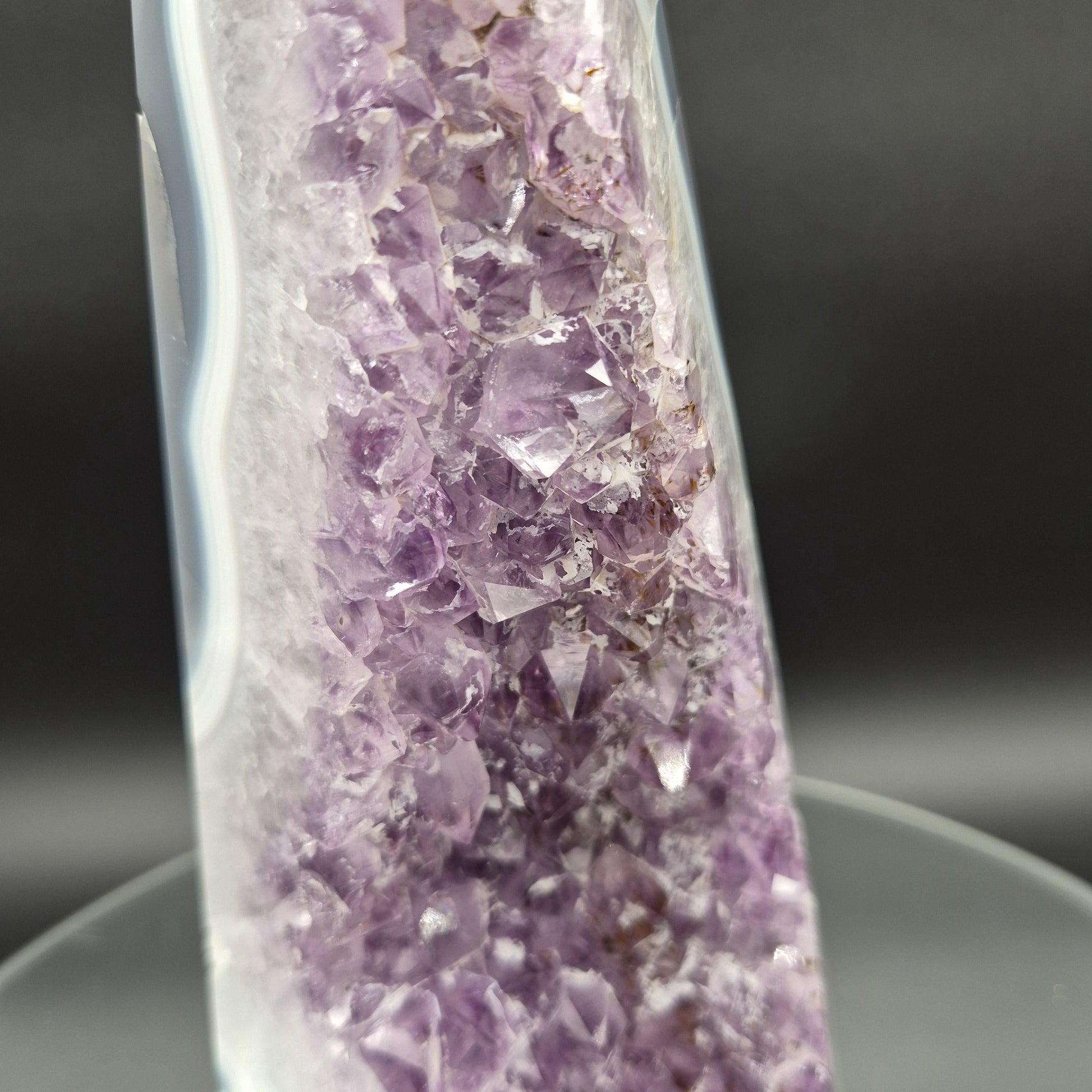 AAA+ Fully Polished Amethyst with Blue Banded Agate and Calcite - Brazil Specimen - 9.5 x 4in - 4.57 lbs - Collector Display Crystal Hoarder