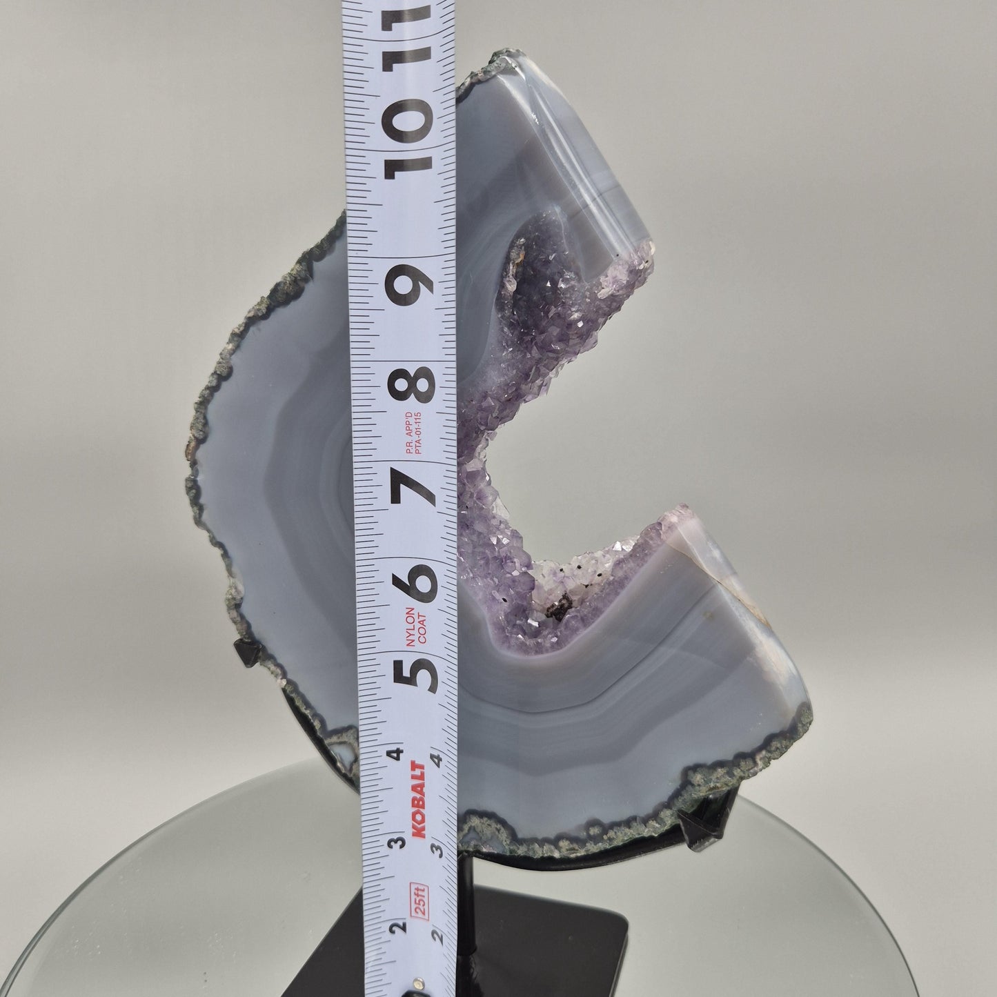 Rare Druzy Amethyst with Blue Banded Agate – Moon Shape – Brazil Crystal Hoarder