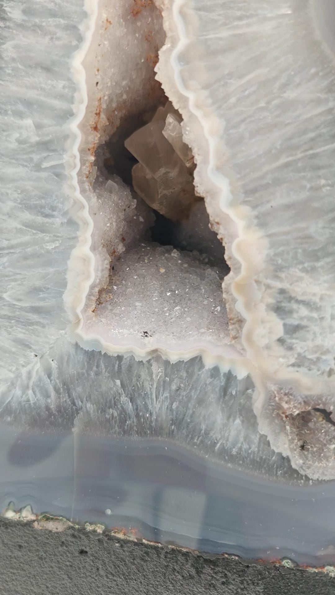 Rare Fully Polished Blue Banded Agate Cathedral with Druzy Calcite - Brazilian Agate Geode - 16.75 lbs Crystal Hoarder