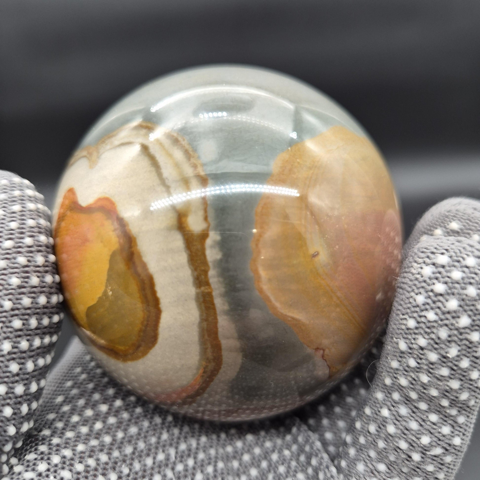 3in (75mm) - 1.4 lbs AAA+ Polychrome Jasper Sphere with 3 Eyes - Madagascar Crystal Sphere - Collector Display Specimen Crystal Hoarder
