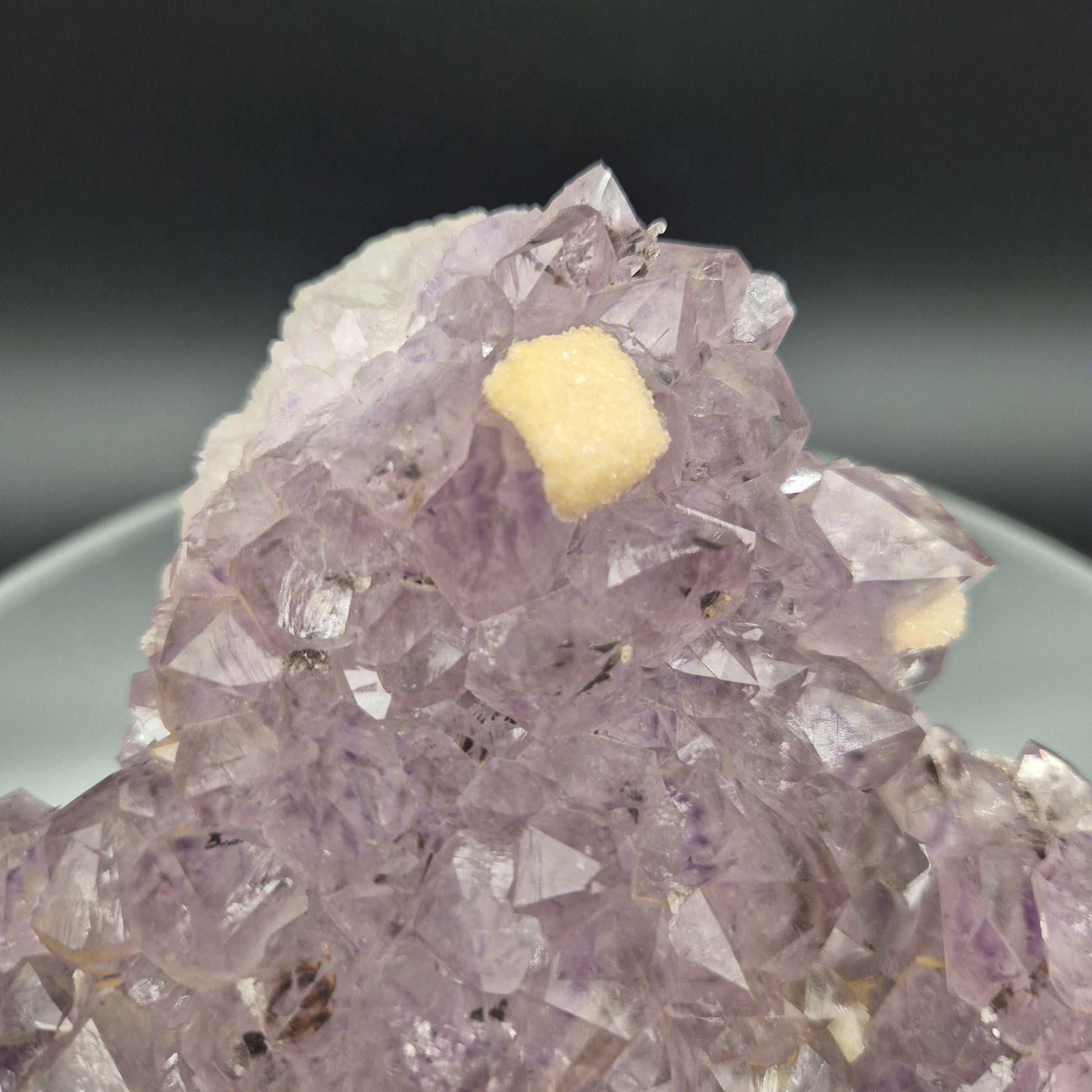 AAA+ Raw Amethyst Cluster with UV Reactive Calcite Points Sugar Calcite Cubes Brazil 6.05 lbs 7x6x4 Collector Crystal Crystal Hoarder