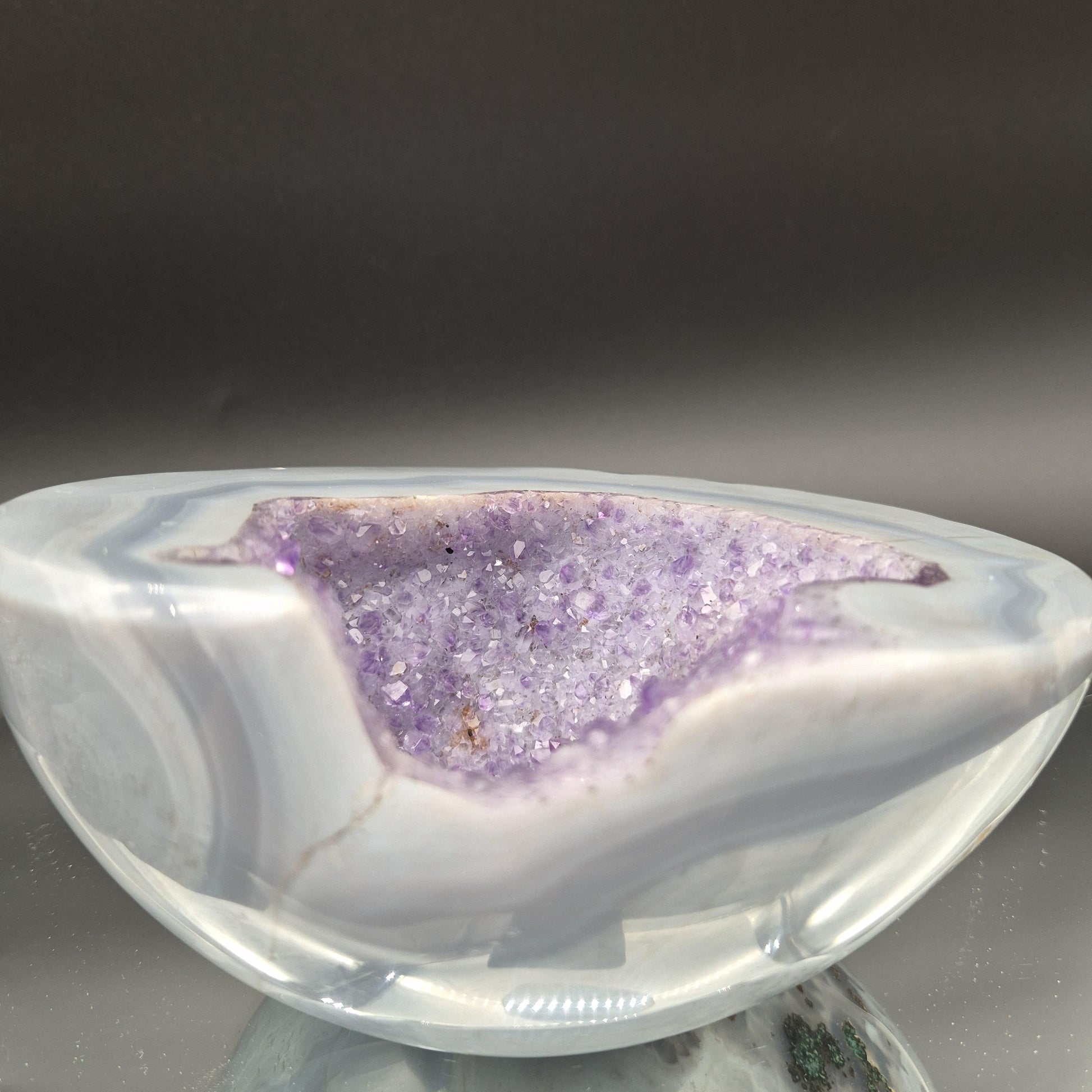 AAA+ Fully Polished Druzy Amethyst with Blue Banded Agate Freeform Brazil 3.21 lbs Crystal Hoarder