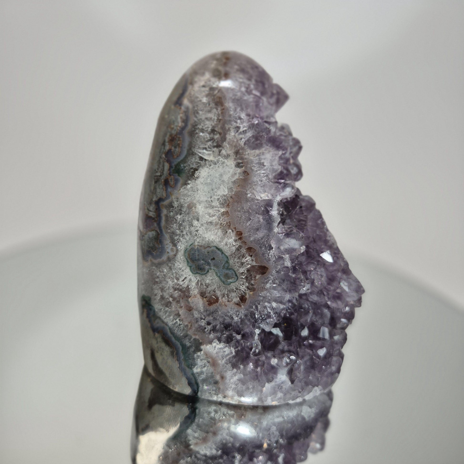 AAA+ Uruguay Amethyst Cut Base with Stalactite Eye (Amethyst Flower) - Backlit Both Sides & Bottom, Collector Display Specimen Crystal Hoarder