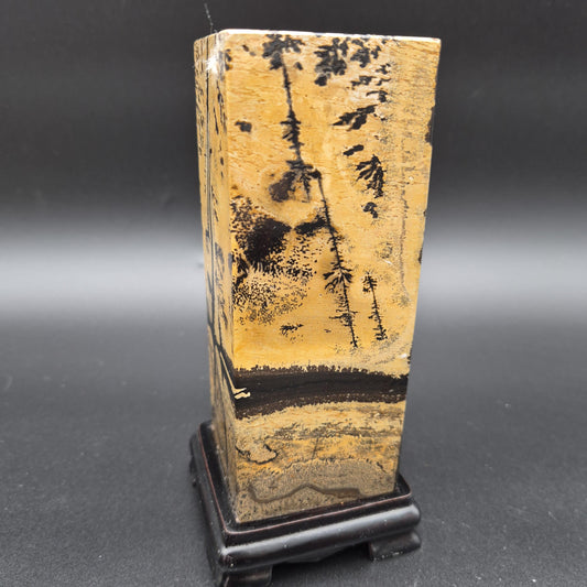 AAA+ Picture Jasper on Wood Base | Natural Scenic Stone Display | 3.16 lbs Crystal Hoarder