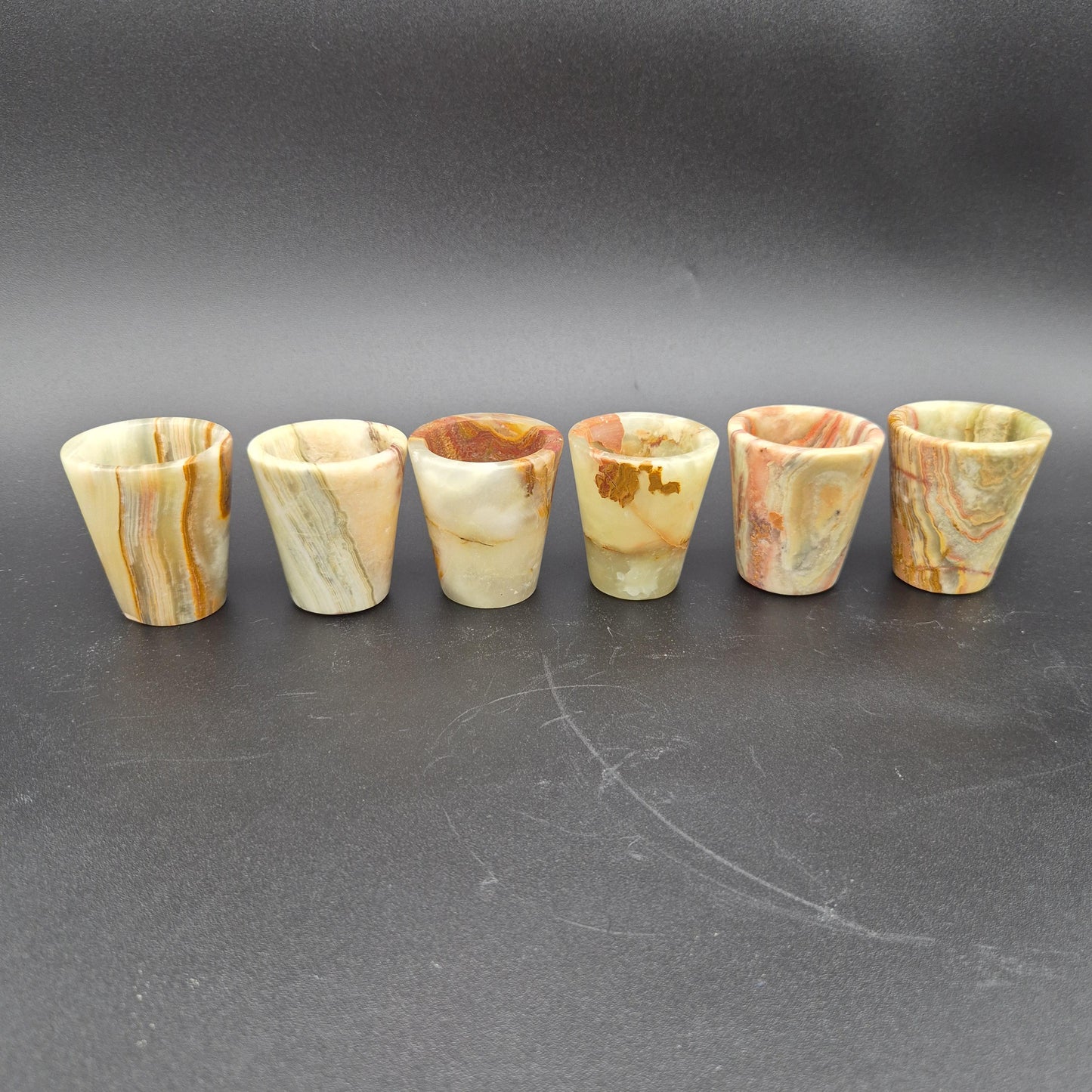 Set of 6 Green Onyx Shot Glasses | Natural Stone Drinkware | Hand Carved Crystal Cups | 2.25 inch Crystal Hoarder