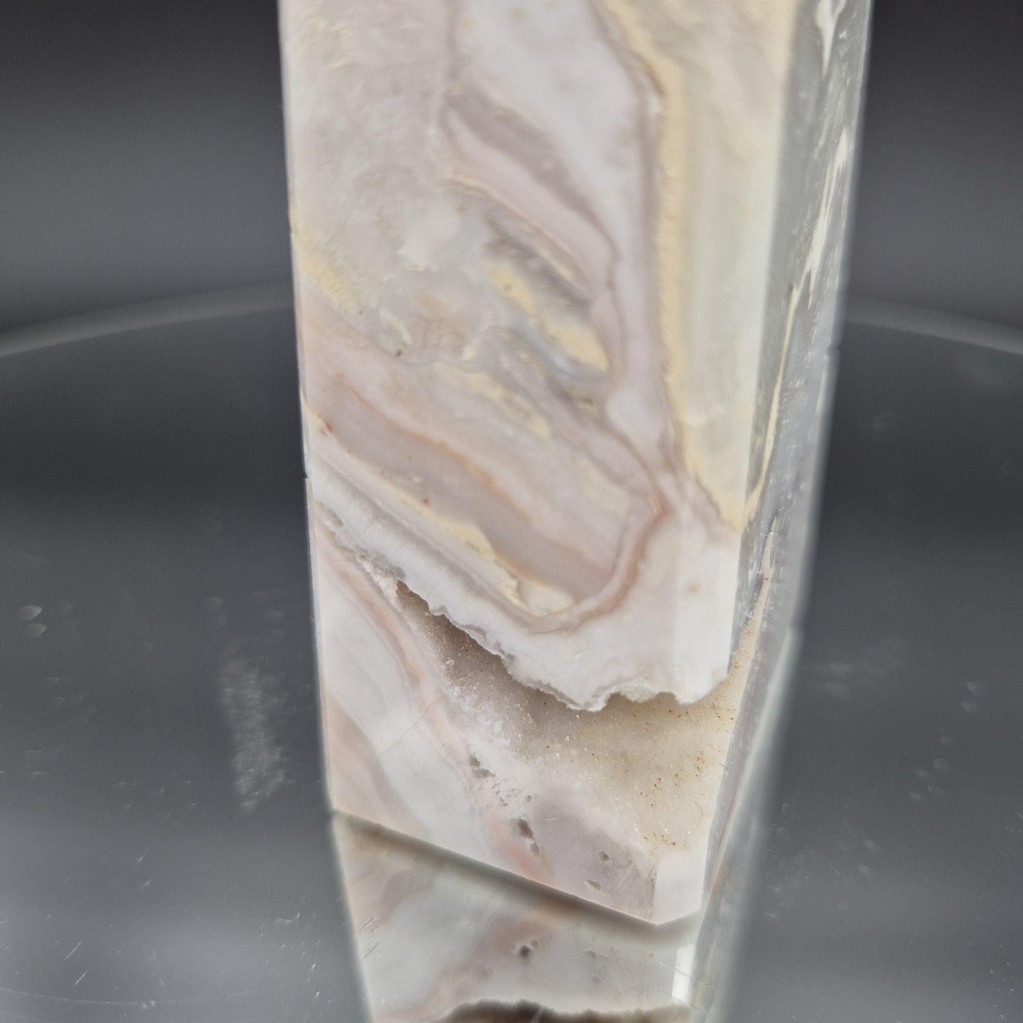 AAA+ Light Pink Crazy Lace Agate Tower with Druzy - 8 x 2in, 1.33 lbs - Natural Crystal Display, Collector Specimen Crystal Hoarder