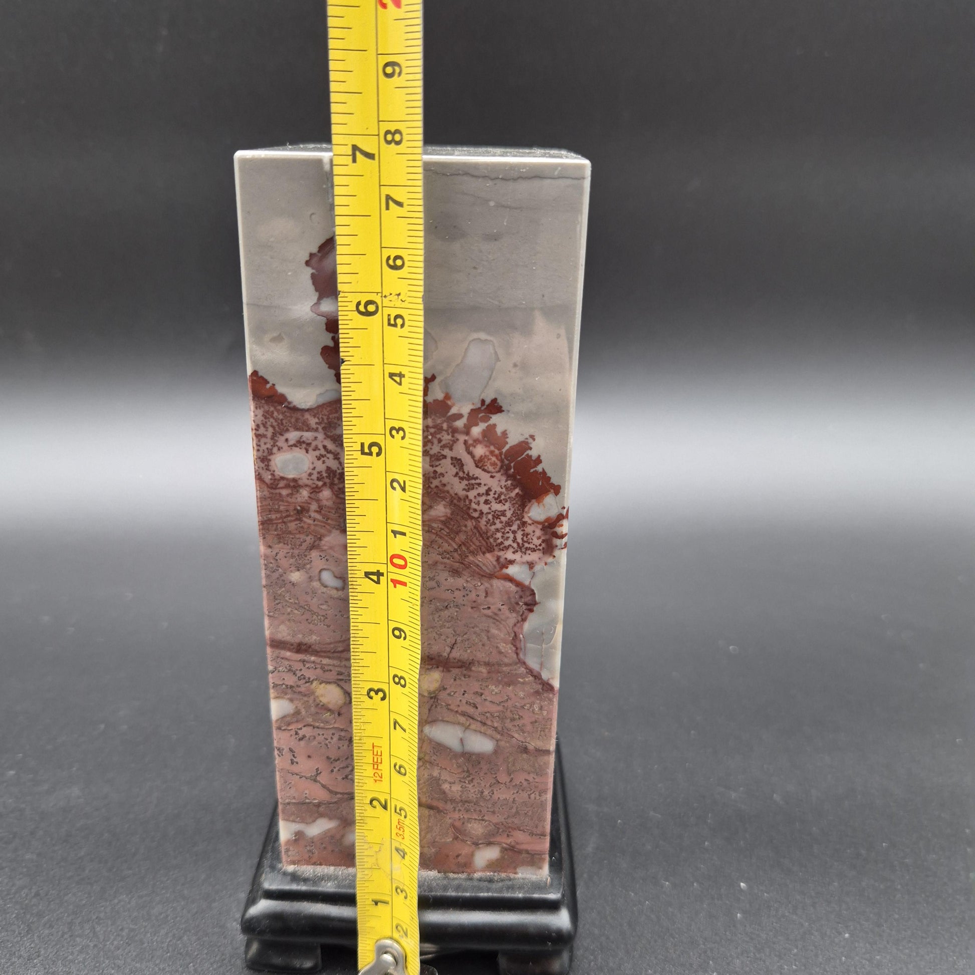 AAA+ Picture Jasper on Wood Base | Gray & Red Natural Scenic Stone Display | 3.58 lbs Crystal Hoarder